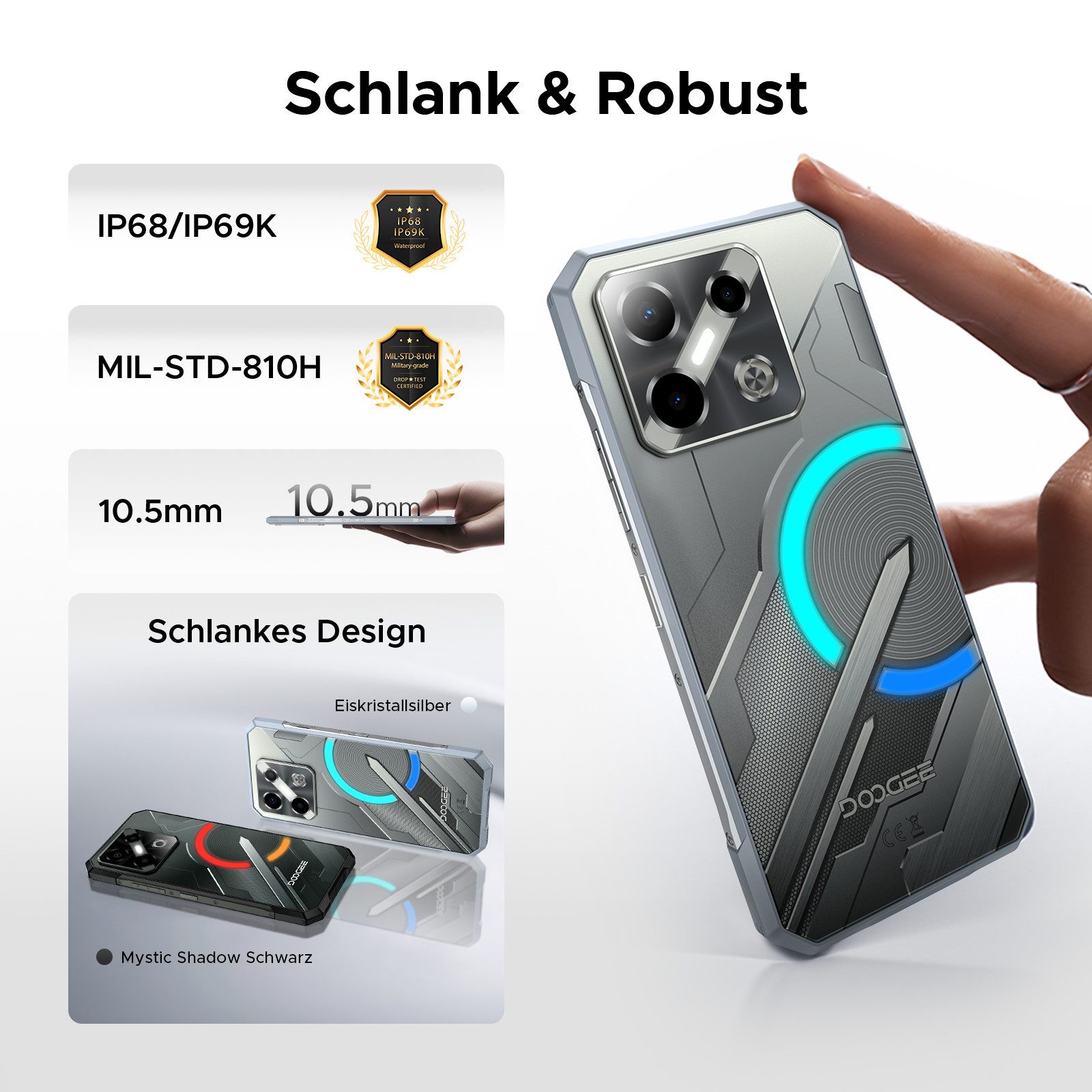 DOOGEE Blade GT Pro 5G Outdoor Smartphone mit LED Lichteffekte, Android Smartphone (6.72 Zoll, 512 GB Speicherplatz, 100 MP Kamera, 2TB TF LPDDR5, 6.72" FHD+120Hz/100MP+32MP/ Fingerabdruck/NFC)
