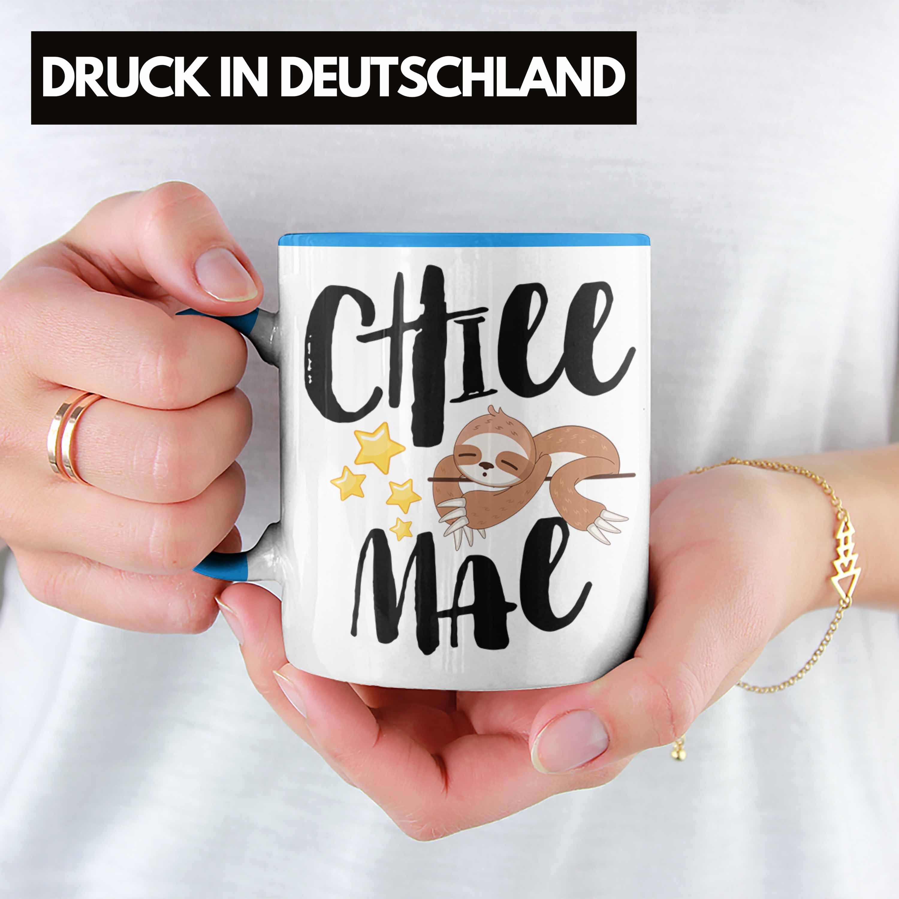 Tasse Faultier Kinder Mal Frauen Tasse Kollegin Kaffeetasse Büro - Trendation Männer Blau Arbeit Trendation für's Chill Sprüche Lustige