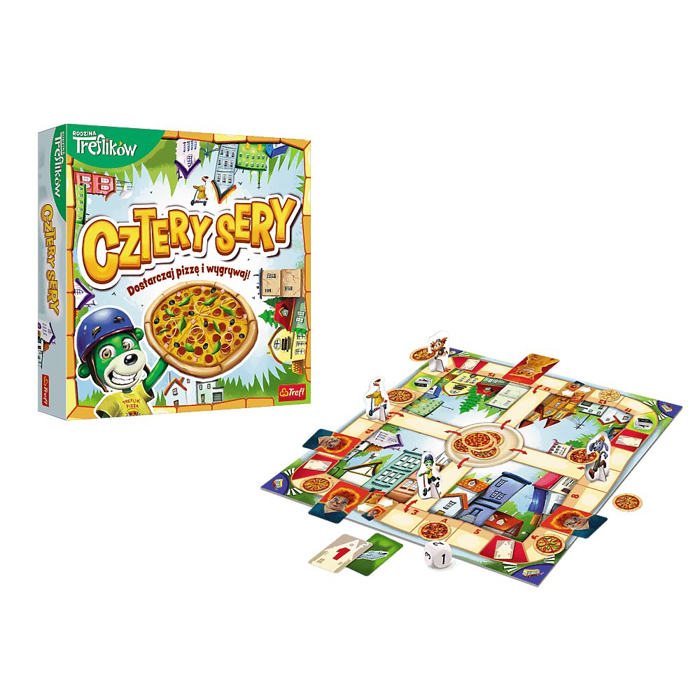Trefl Spiel Familienspiel Würfelspiel Gesellschaftsspiel, Vier Käse (Cztery Sery), Pizza-Lieferspiel, 2-4 Spieler, ab 4 Jahren