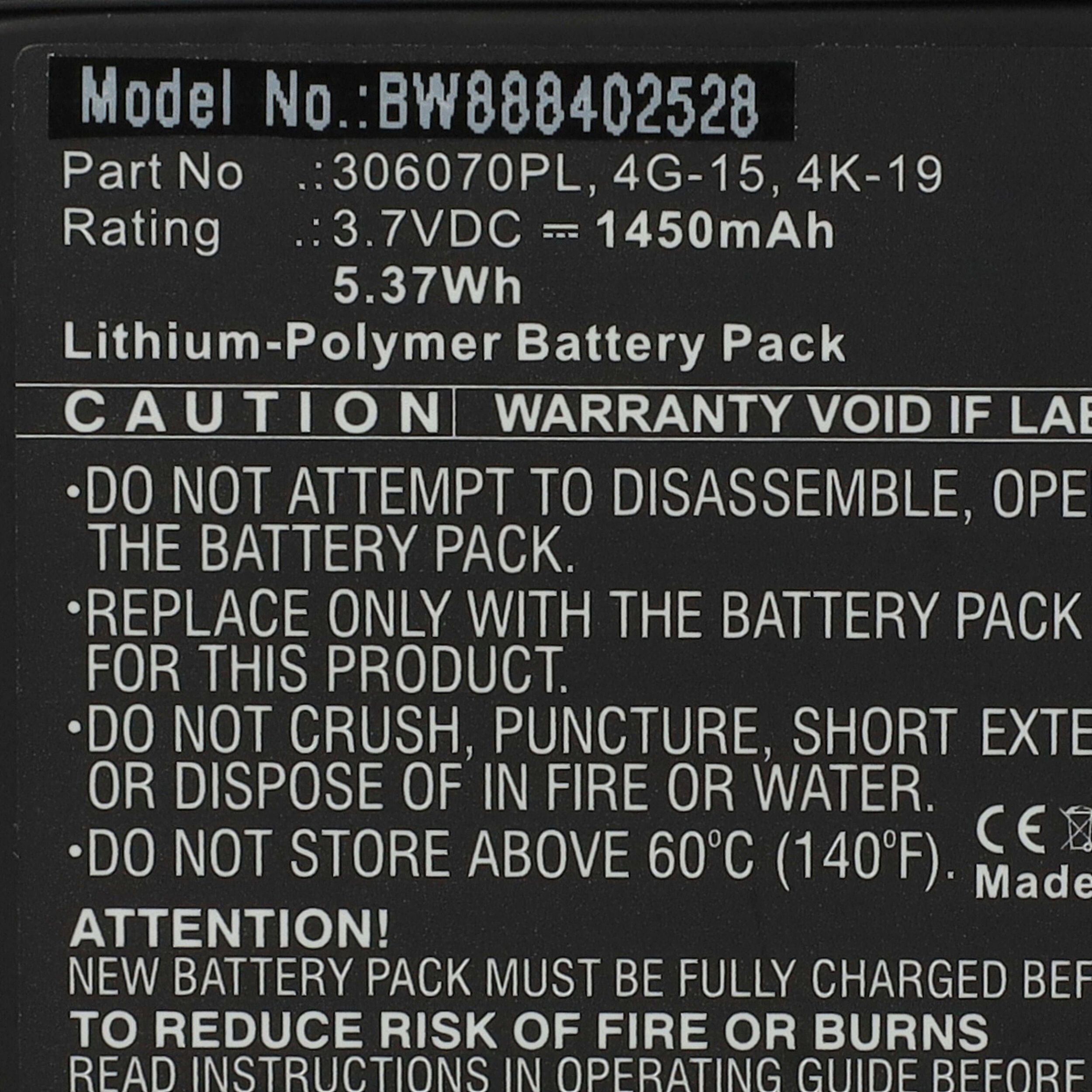 Digma Li-Polymer für Ersatz Akku mAh 306070PL (3,7 V) 1450 vhbw für
