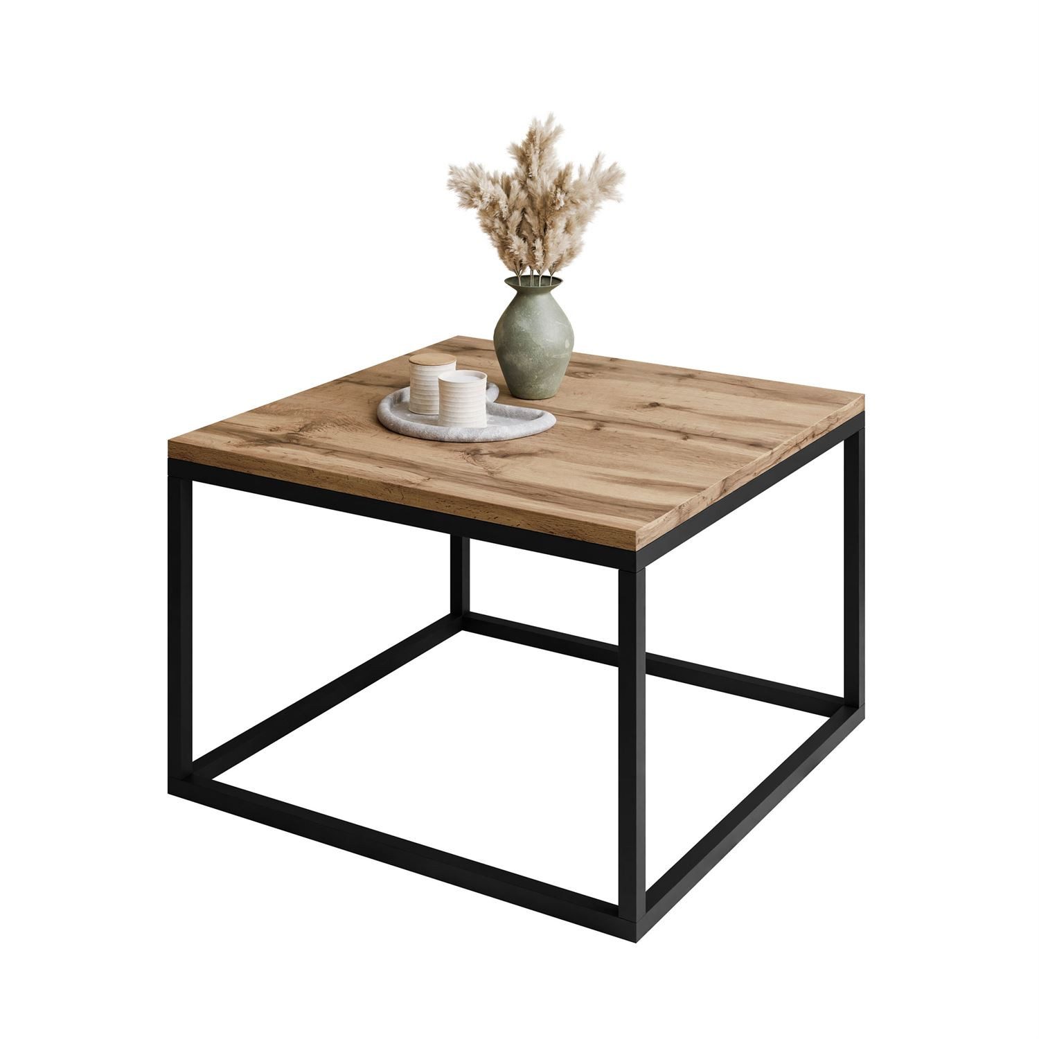 Lookway Couchtisch YOSHI mit Tischplatte in natürlicher Holzfarbe (1x Couchtisch), 60x60x40 cm
