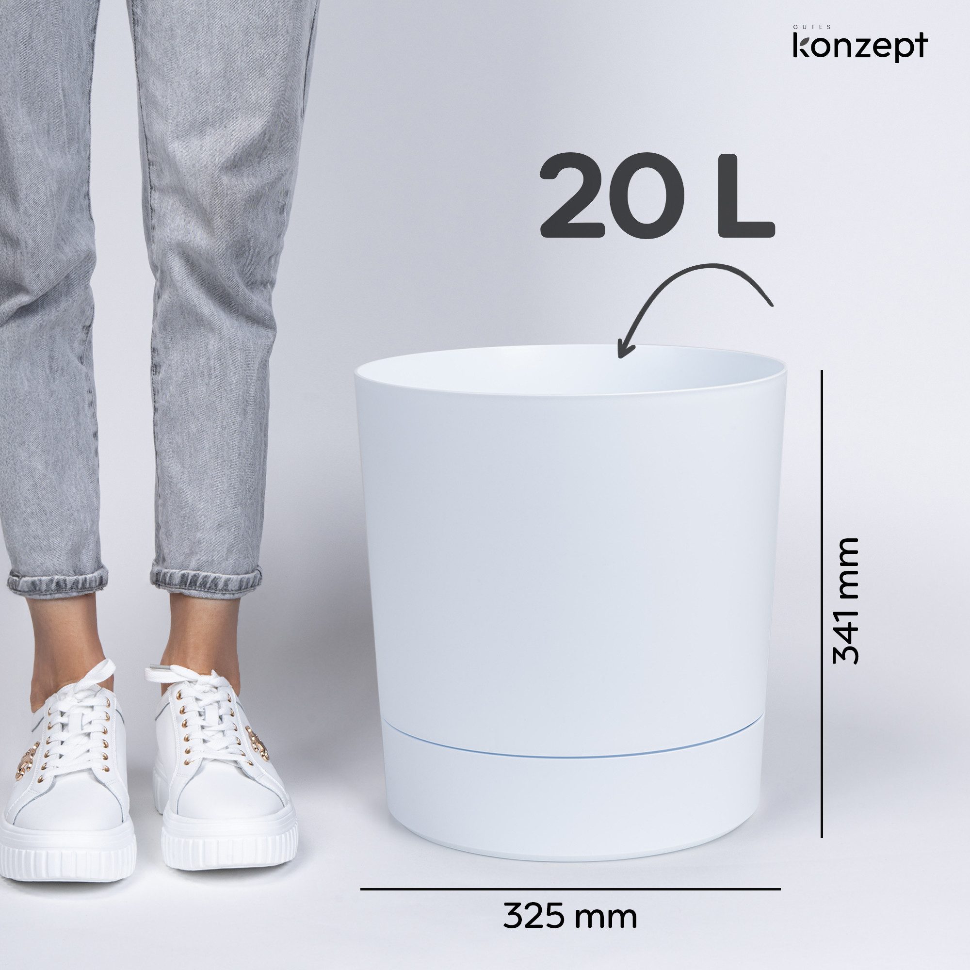KONZEPT Blumentopf mit Untersetzer, großer Übertopf aus Kunststoff für Zimmerpflanzen (32,5 cm (20 Liter), modern und wetterfest, für Innen und Außen