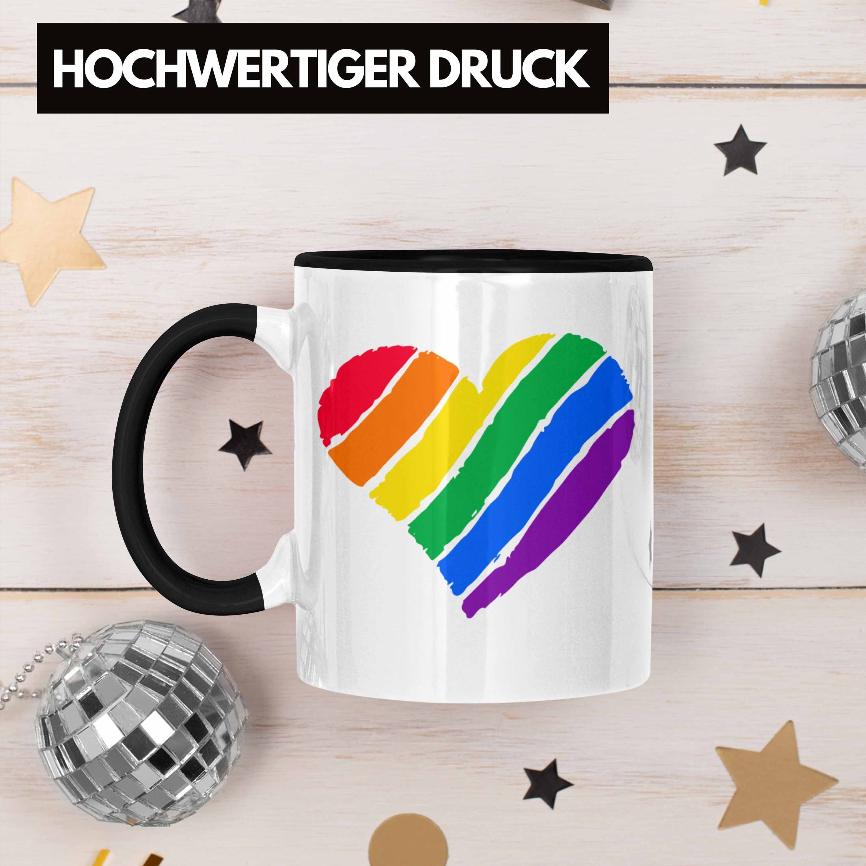 Trendation Tasse Trendation Grafik Lesben Pride Schwarz - Geschenk LGBT Tasse Herz Schwule Regenbogen Transgender