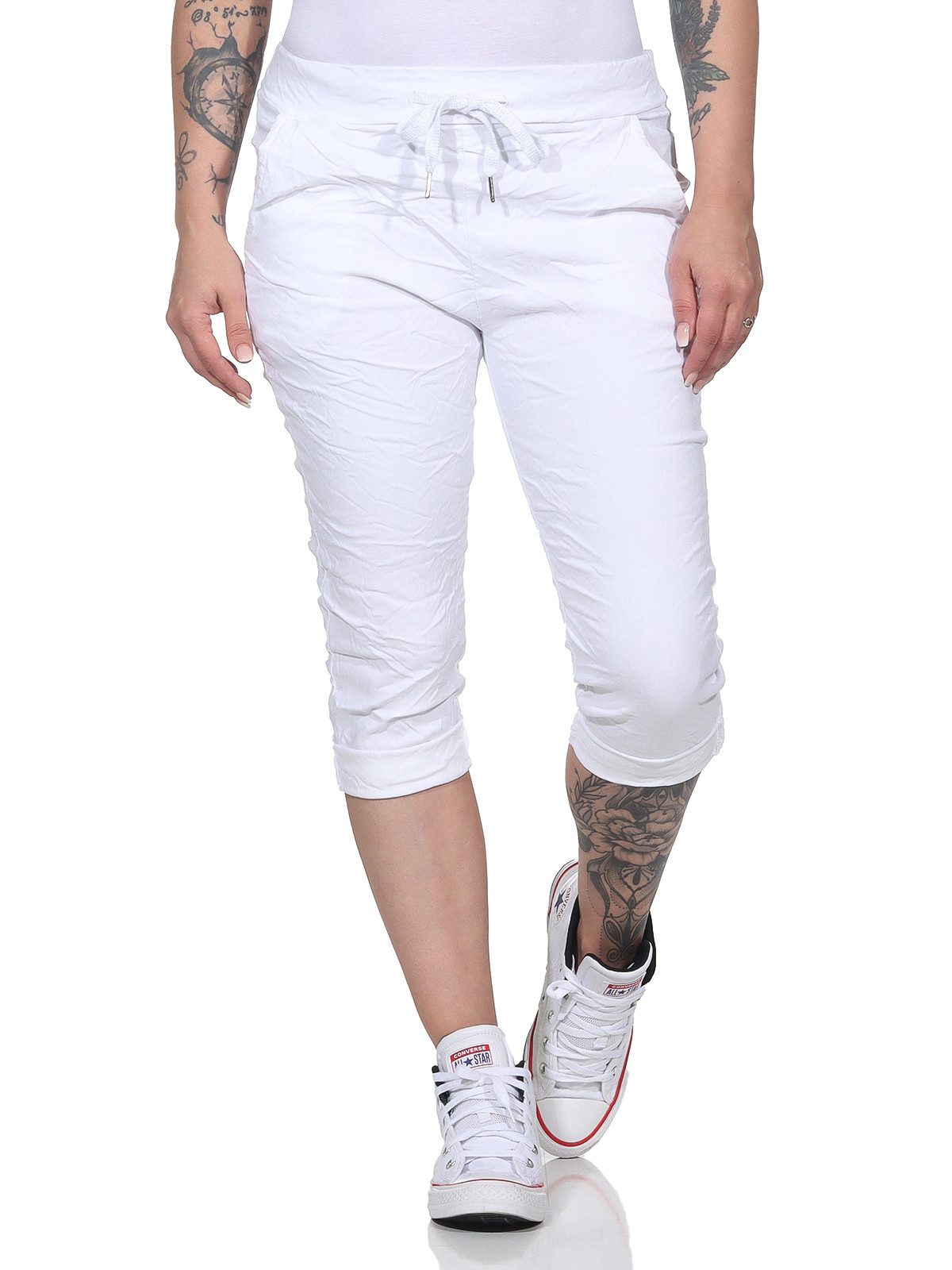CLEO STYLE Caprihose Damen Capri 8264 34-40 Weiß