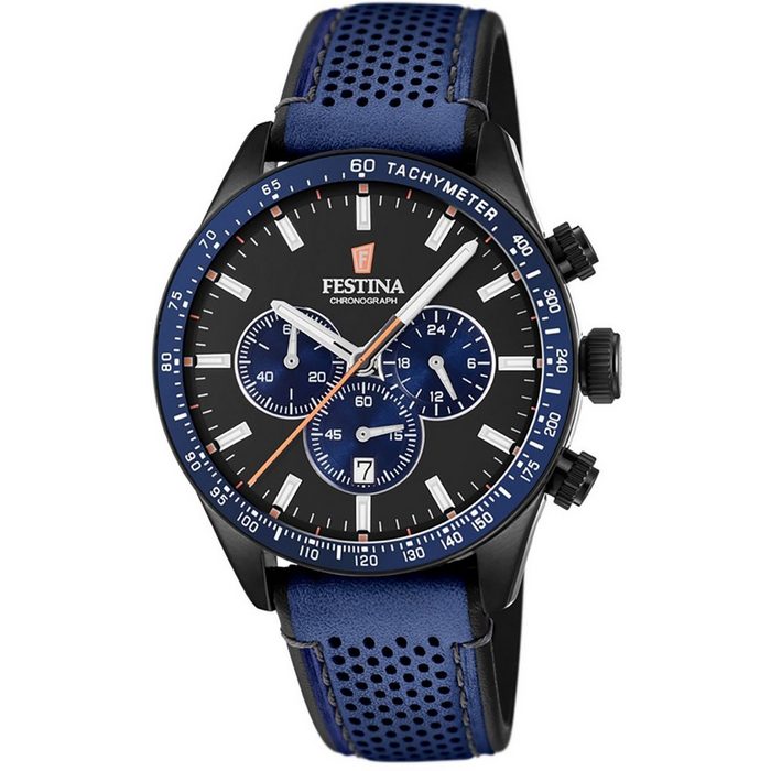 Festina Quarzuhr Festina Herren Uhr F20359/2 Leder (Armbanduhr) Herren Armbanduhr rund Lederarmband blau