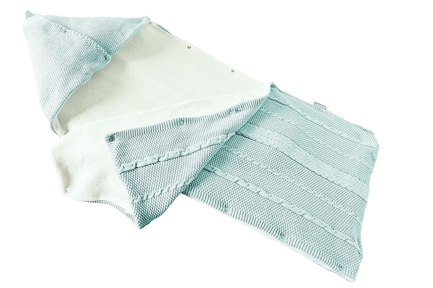 Babydecke Schlafsack gestrickt 100% Baumwolle, SEI Design, in hübscher Geschenk-Verpackung Mint