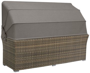 KONIFERA Gartenlounge-Set Hawaii Premium, (Set, 19-tlg., 1x3erSofa, 2xSessel, 1xHocker, 1xBeistelltisch, 1xTisch 111x54x59cm), mit aufklappbarem Dach und zur Sonneninsel umbaubar, Aluminium