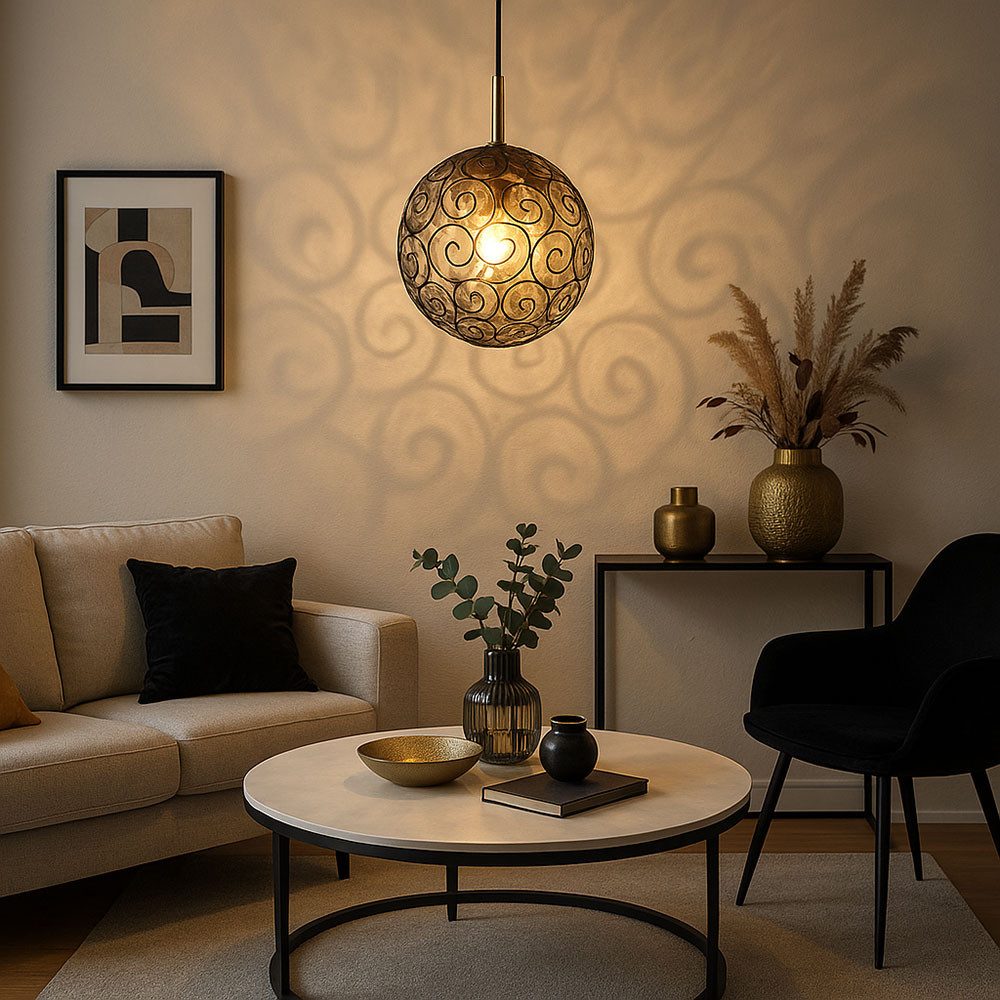 GLOBO LIGHTING LED-Hängeleuchte, Leuchtmittel inklusive, Warmweiß, Pendelleuchte Hängelampe Esstischleuchte schwarz gold Glas