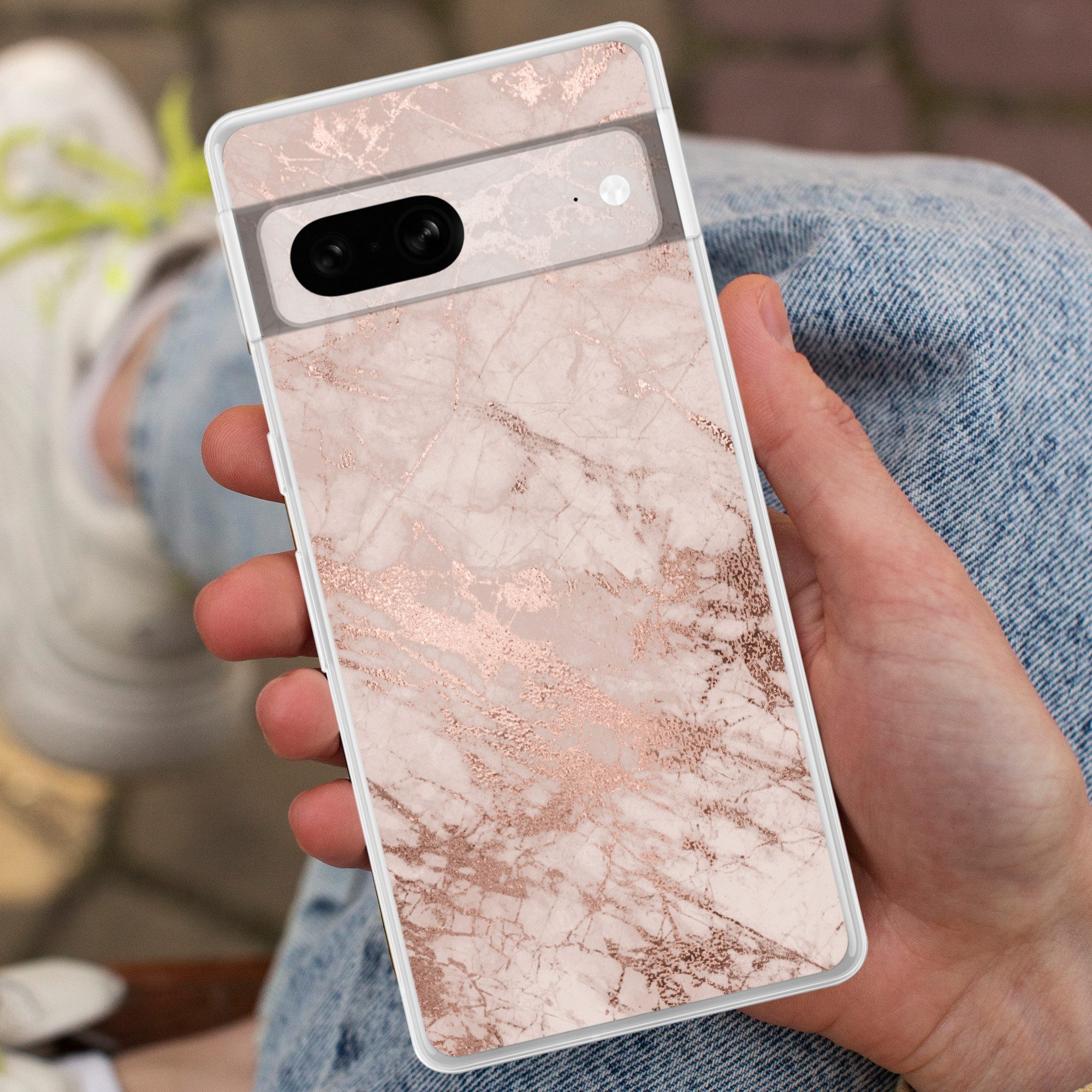 MuchoWow Handyhülle für Google Pixel 7 Marmor - Rosa - Luxus - Marmoroptik - Glitzer - Des, Phone Case, Silikon, Schutzhülle Dünn