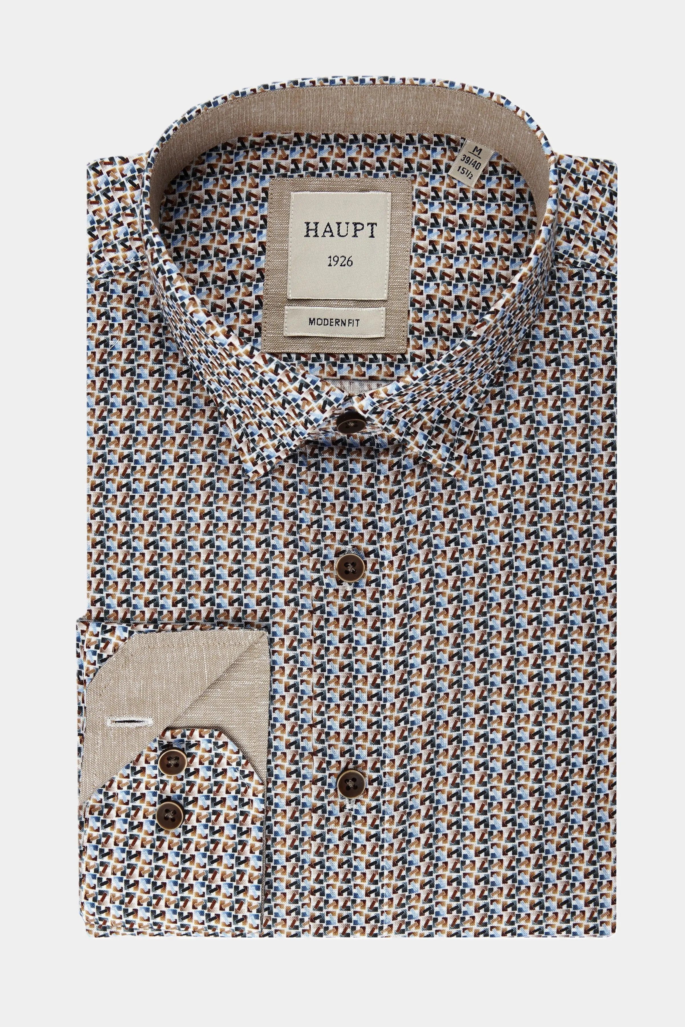 Langarmhemd Haupt Langarm Baumwoll-Herrenhemd camel print