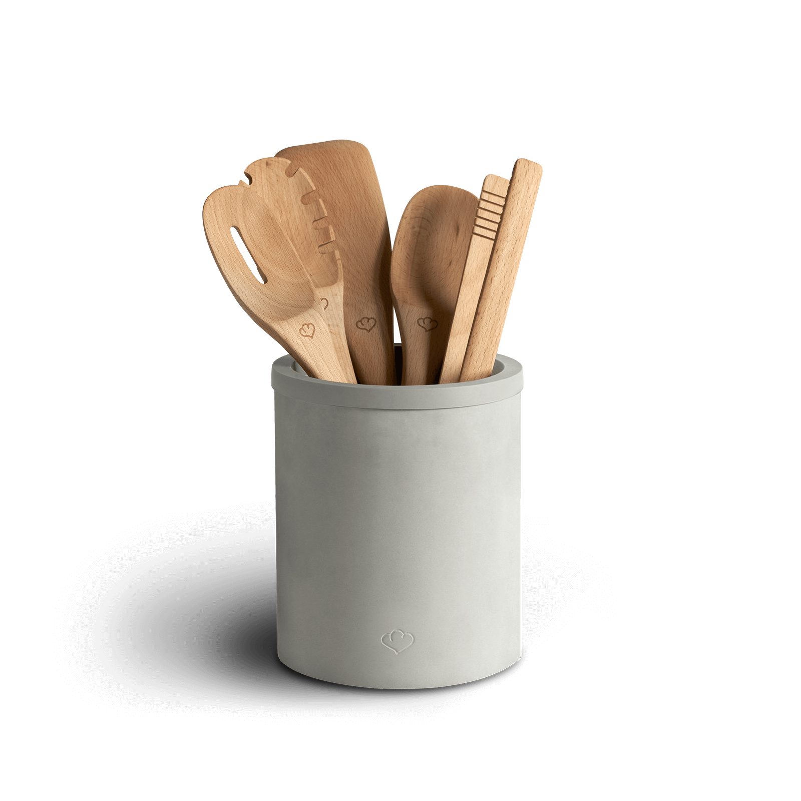 Springlane Kochbesteck-Set aus Buchenholz, inkl. Betonhalter (6-tlg), antibakteriell, für Anithaft-Beschichtungen geeignet