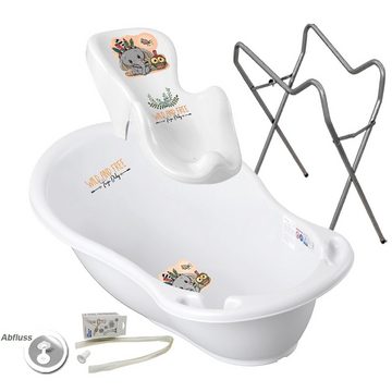 Tega-Baby Babybadewanne 3 Teile SET AB -Wild & Fre + Ständer Grau - Abflussset Baby Wanne, (Premium.Set Made in Europe), Wanne + Badesitz + Ablauf Set + Ständer