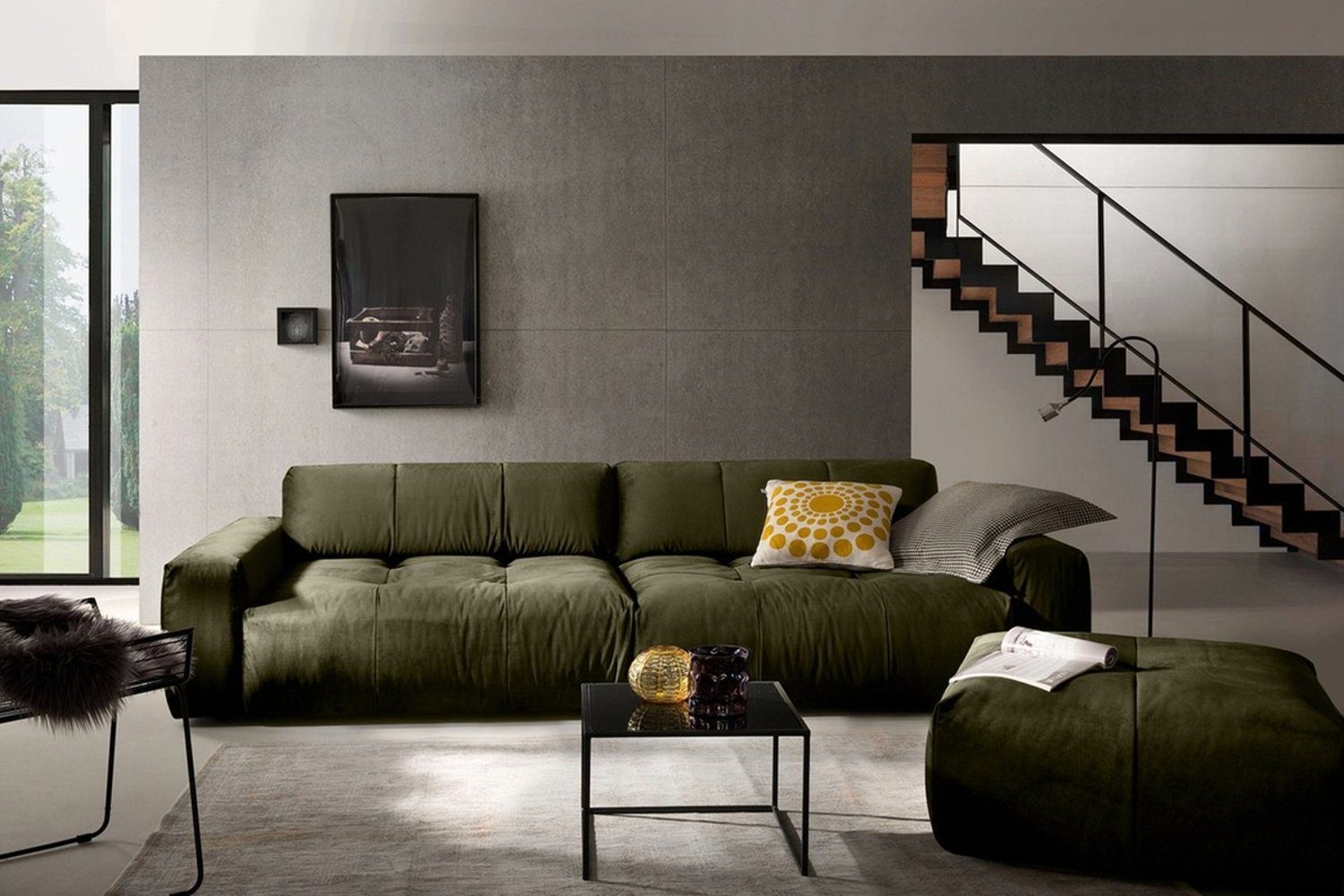 KAWOLA 3-Sitzer PALACE, Big Sofa mit Sitztiefenverstellung Velvet versch. Farben oliv