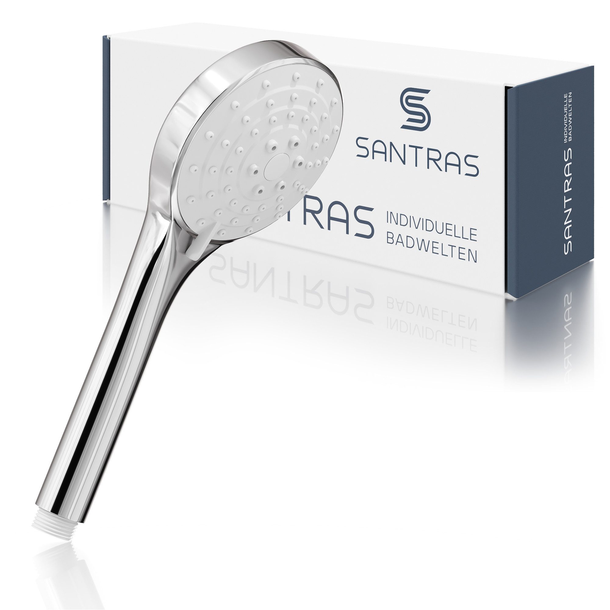 Santras Handbrause in Chrom - dreifach verstellbarer Duschkopf mit Wassersparer
