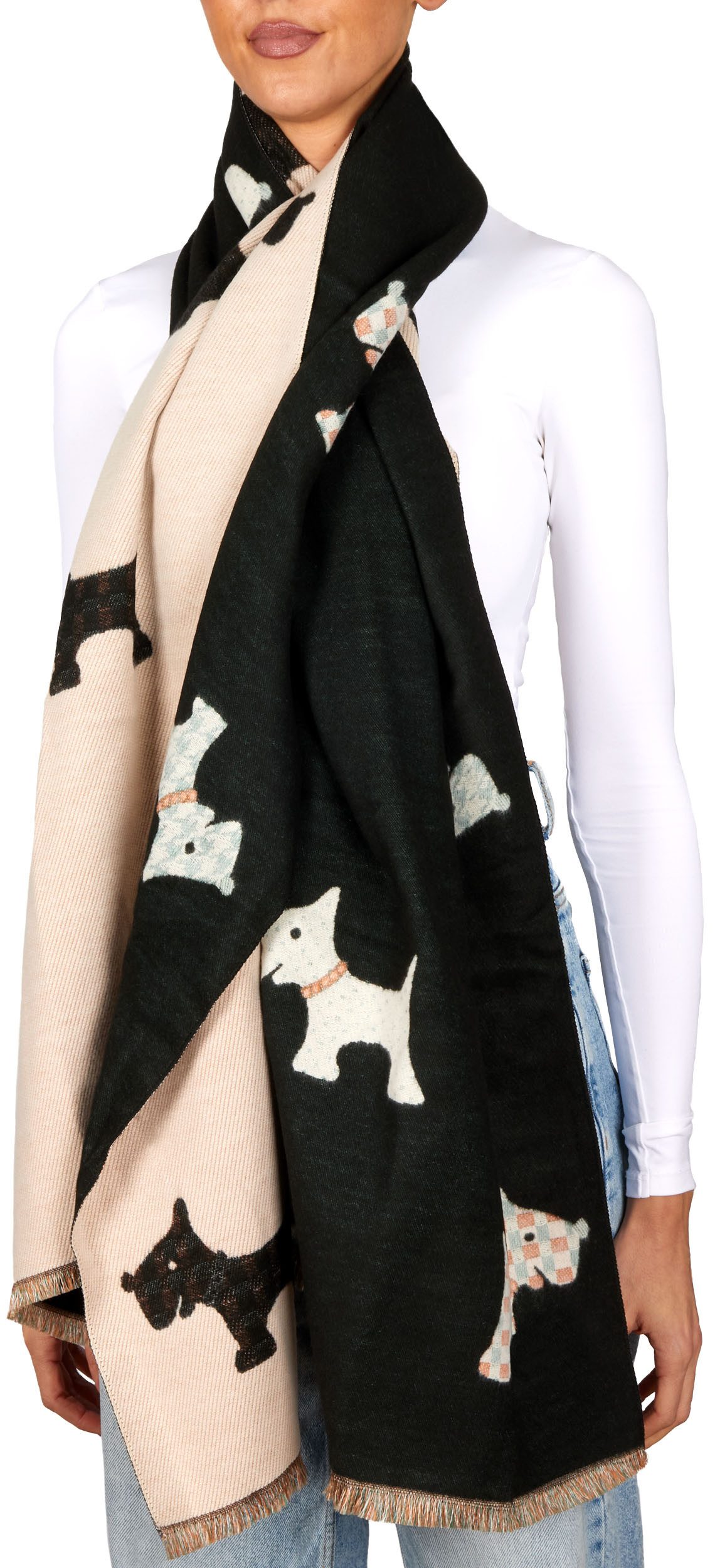 BRUBAKER Schal Cashmirillo Damen Schal mit Hunde Muster - Warm und Kuschelig, (Herbstschal Winterschal, 1-St. Weiches Kaschmir-Gefühl), Damenschal für Herbst und Winter