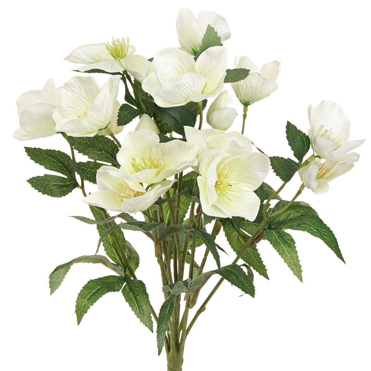 Winterliche Kunstpflanze Künstlicher Christrosenstrauß 39cm Creme Weiß Weihnachten Deko