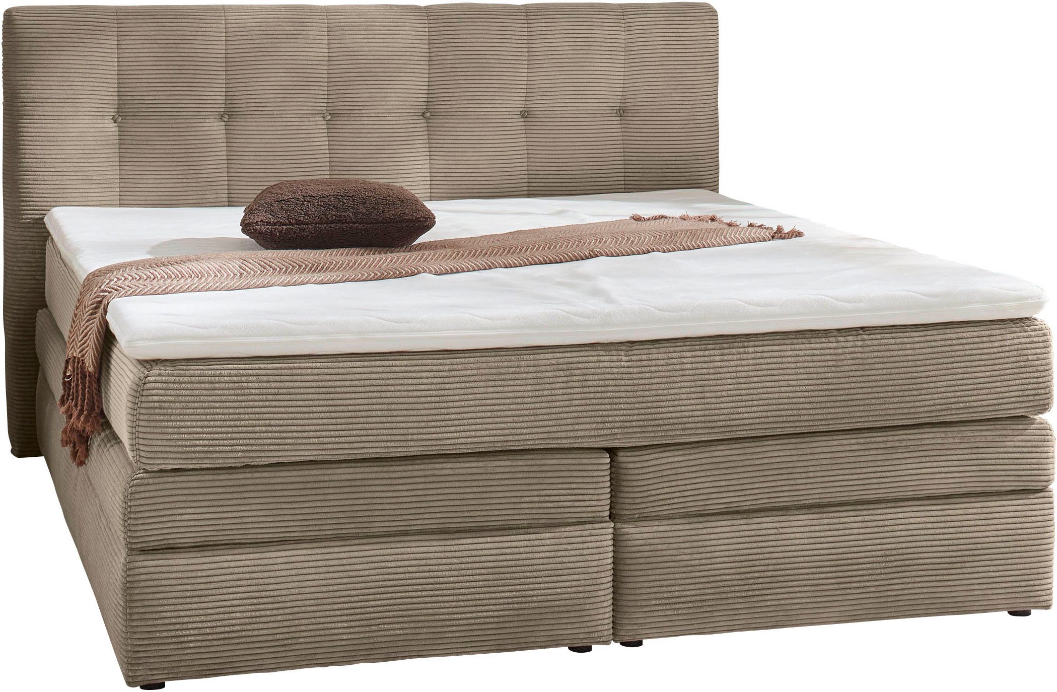 Jockenhöfer Gruppe Boxspringbett AMY in Cord, erhältlich in den Breiten 180cm & 200cm, mit Bettkasten & Kaltschaum-Topper