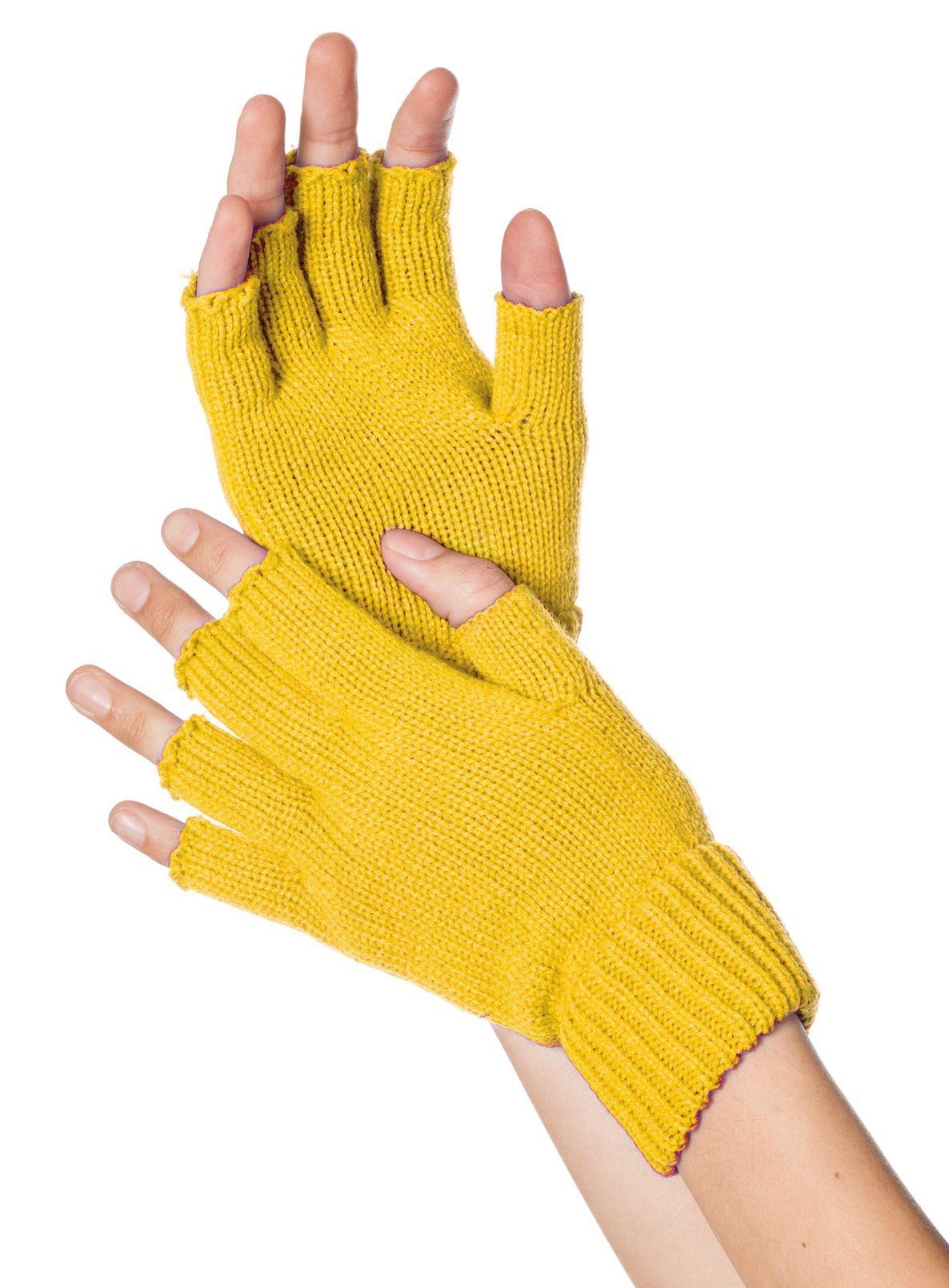 Metamorph Kostüm Fingerlose Strickhandschuhe gelb, Mit Fingerspitzengefühl für 80er Jahre Outfits - oder dem Alltag in