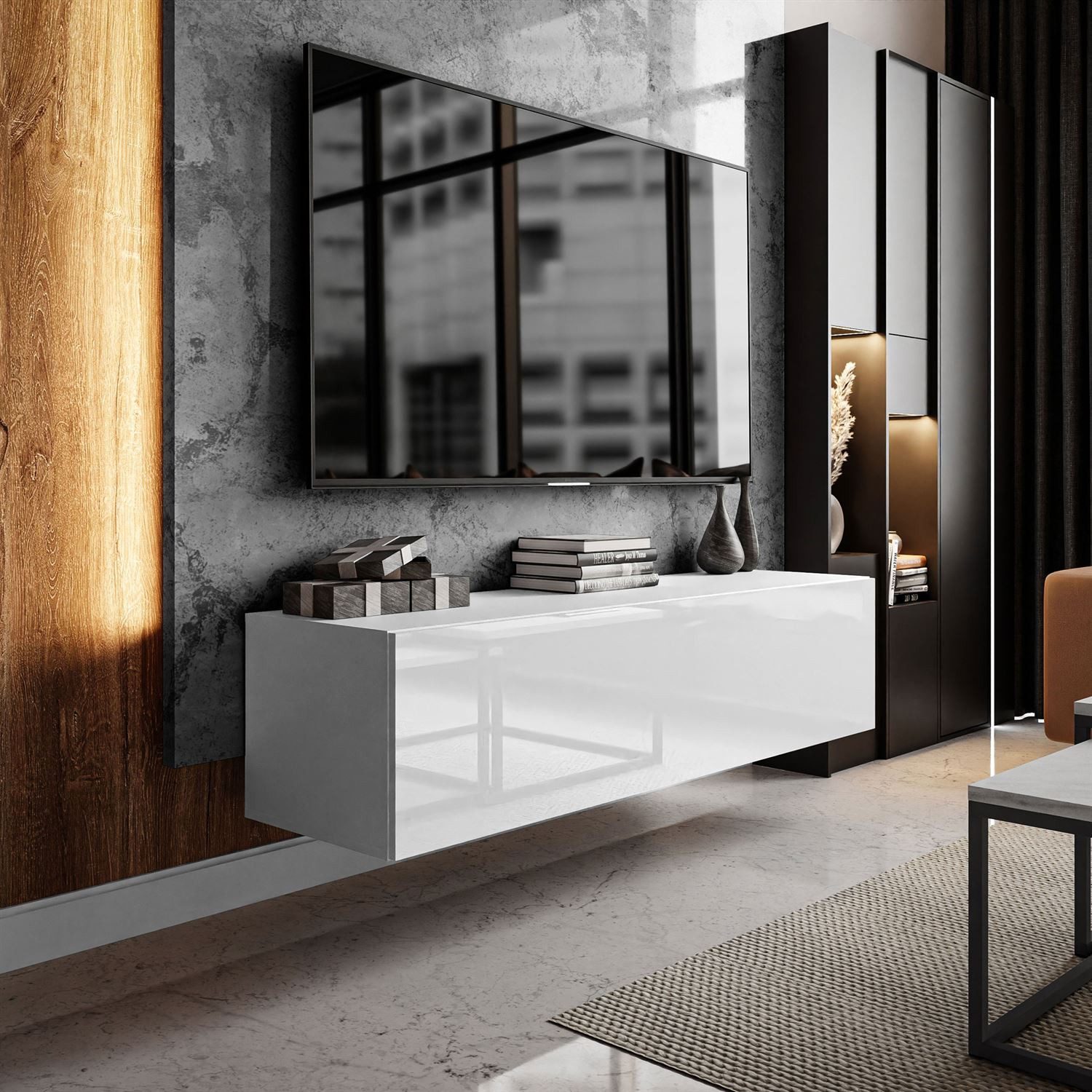 Lookway Lowboard COLGANTE 150 weiß Hochglanz TV-Schrank mit LED günstig online kaufen