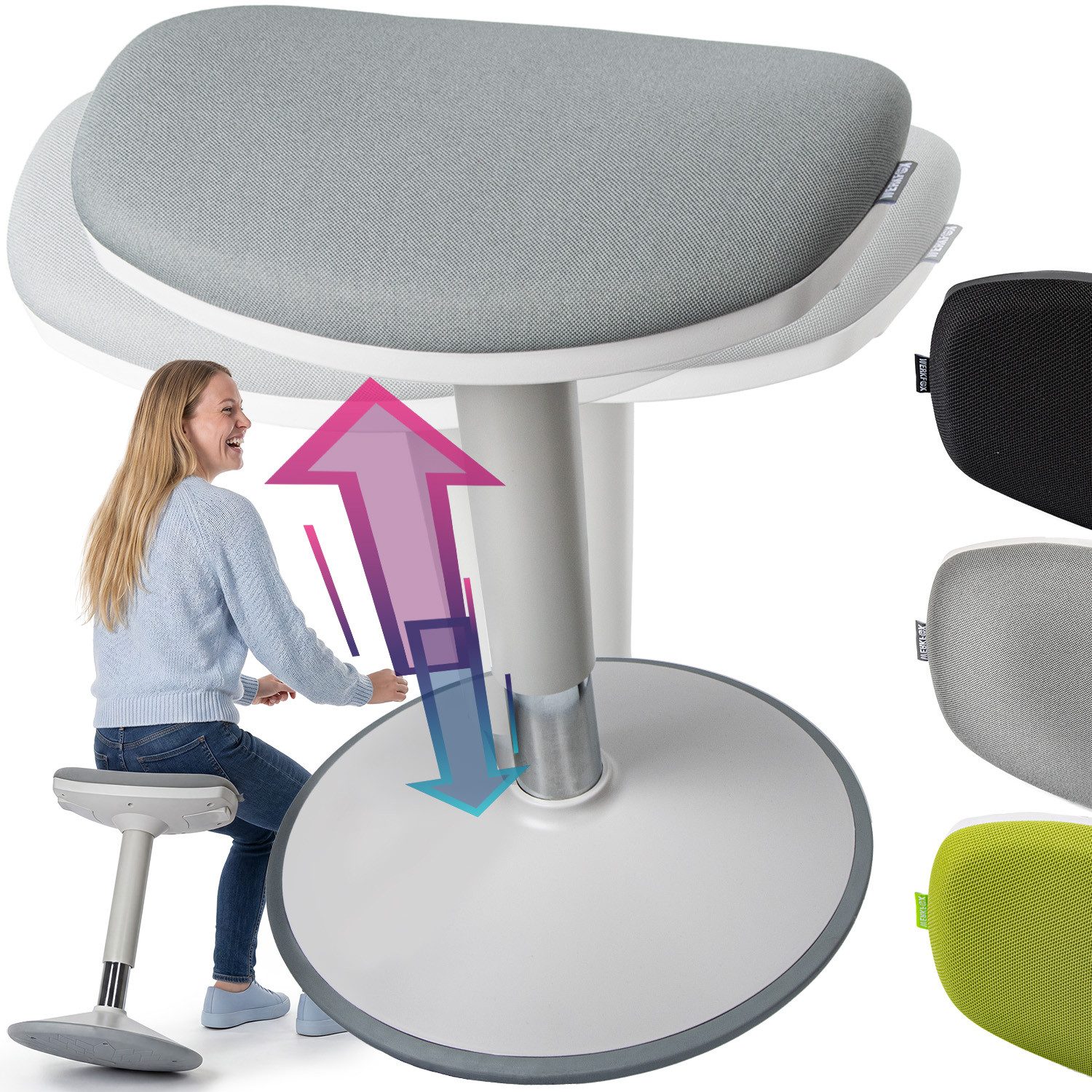 Werkfox Hocker Wackelhocker mit Schwingeffekt, Rutschfester Stehstuhl für Büro & Homeoffice