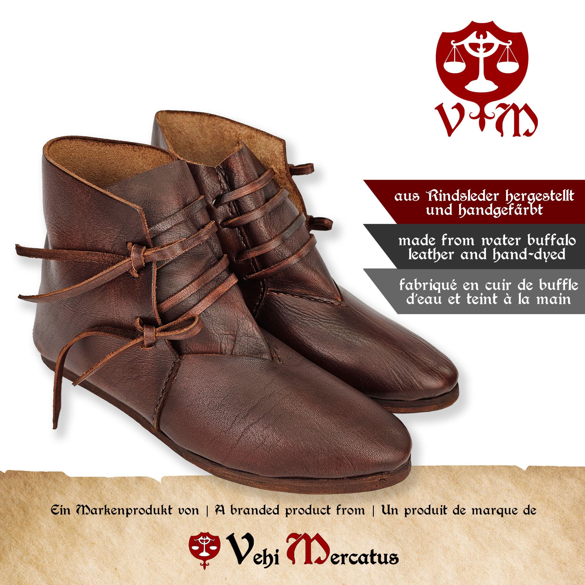 Vehi Mercatus Ritter-Kostüm Mittelalter Schuhe Typ London genagelte Doppelsohle Braun