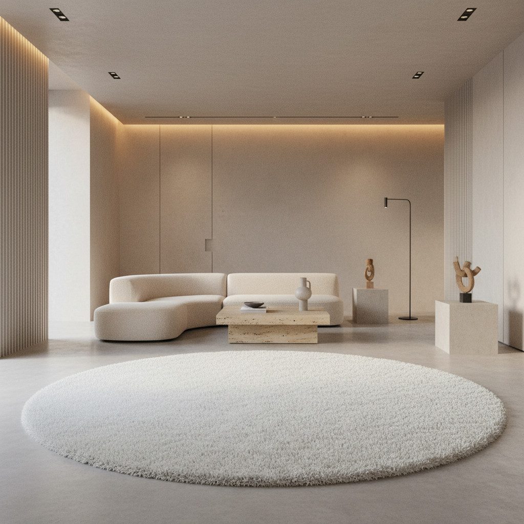 KADIMA DESIGN Teppich SPREE Shaggy Langflor Wohnzimmer Schlafzimmer Waschbar Flauschig, Rund, Höhe: 32 mm, Weiß, 80x80 cm, Wohnzimmerteppich Strapazierfähig Waschbar