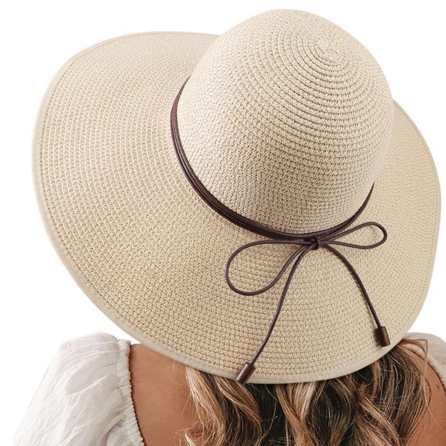 LuxusKollektion Strohhut Strohhut Damen Breiter Krempe Beige (1-St)