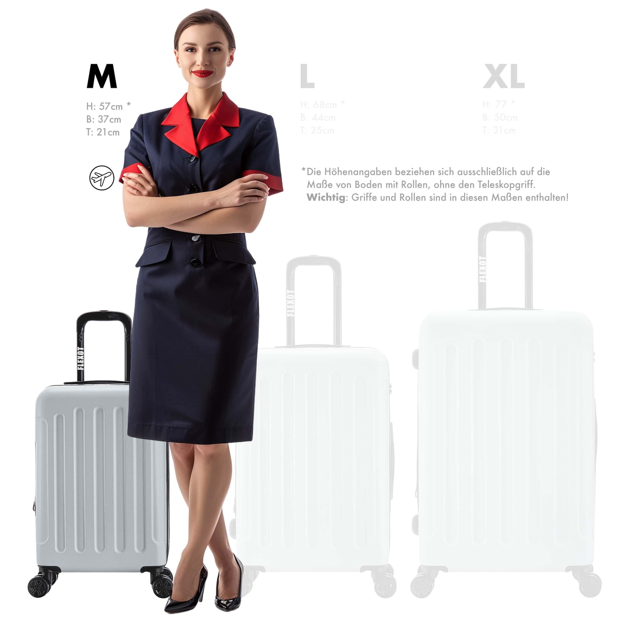 Flexot Hartschalen-Trolley F-3045 (Gr. M, L, XL) – Kofferset – ABS-Hartschale, 4 Rollen, Robuster und moderner Koffer mit vier 360° Rollen und Zahlenschloss