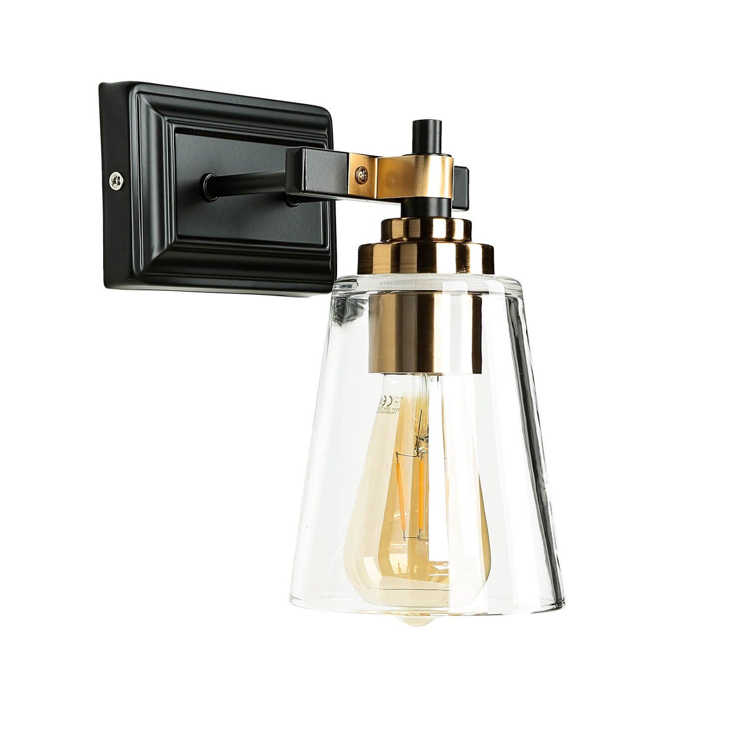 Licht-Erlebnisse Wandleuchte EVE, ohne Leuchtmittel, Wandlampe Glas Metall in Schwarz Messing E27 Industrie Design