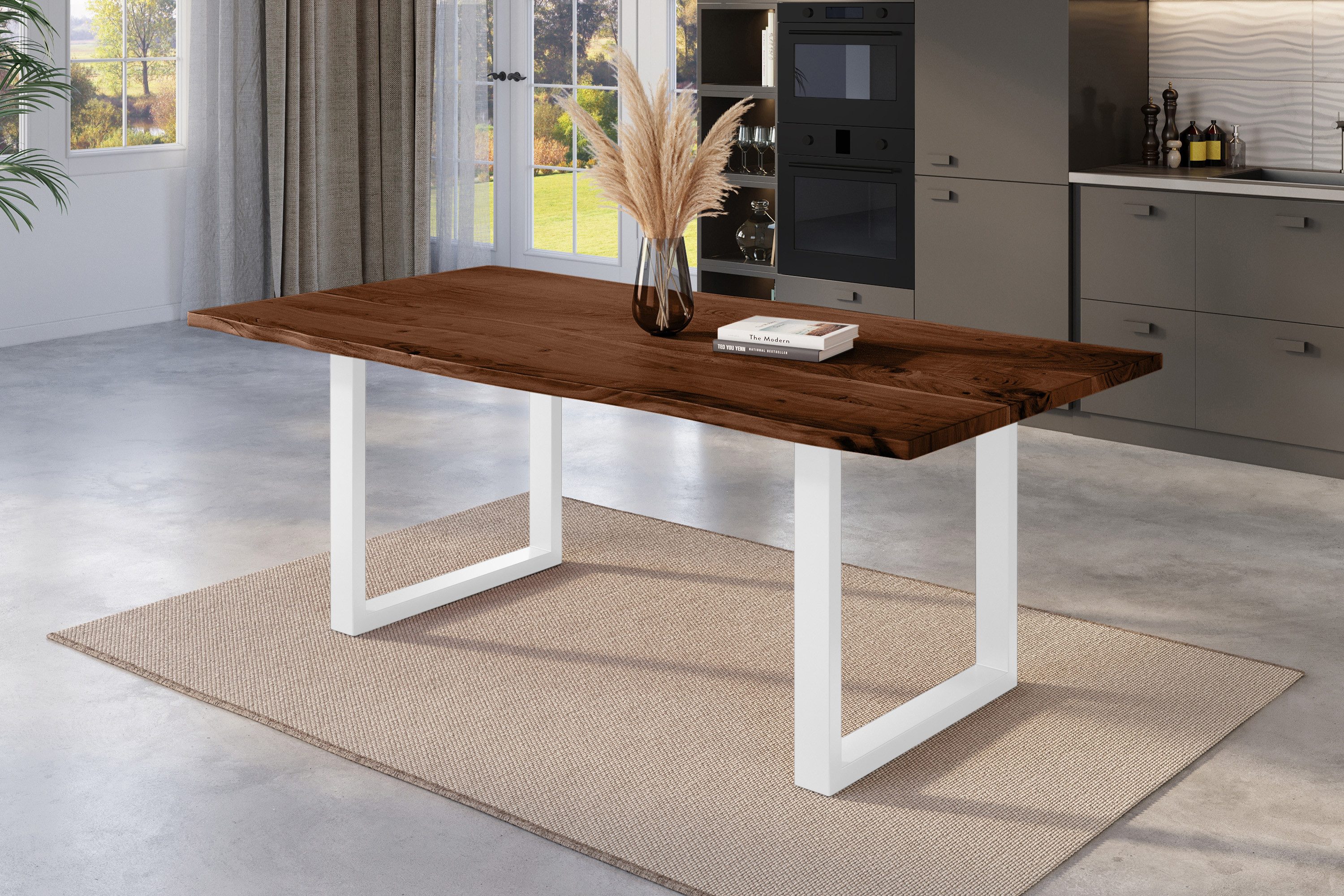 SAM® Baumkantentisch Nikita, massives Akazienholz, Baumkante, Metallgestell U-Form, bis 3m