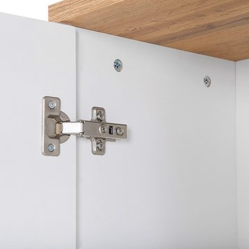 Lomadox Hängeschrank SOLNA-56 Badezimmer, Hochglanz weiß mit Wotaneiche, BxHxT ca. 35x70x20cm