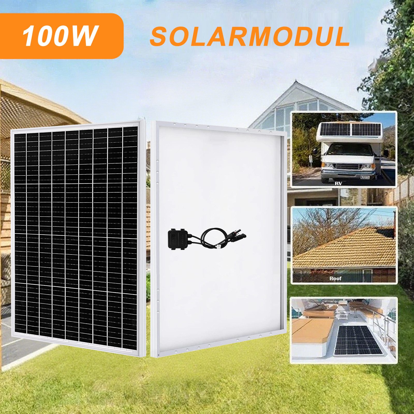 GLIESE Solarmodul Monokristallin Soalrpanel 12 V für Балконные электростанции Wohnmobile, 100 W, Monokristallin, (packung, 1-St., Solarpanel), IP65, Erweiterbar durch Serien- und Parallelschaltung