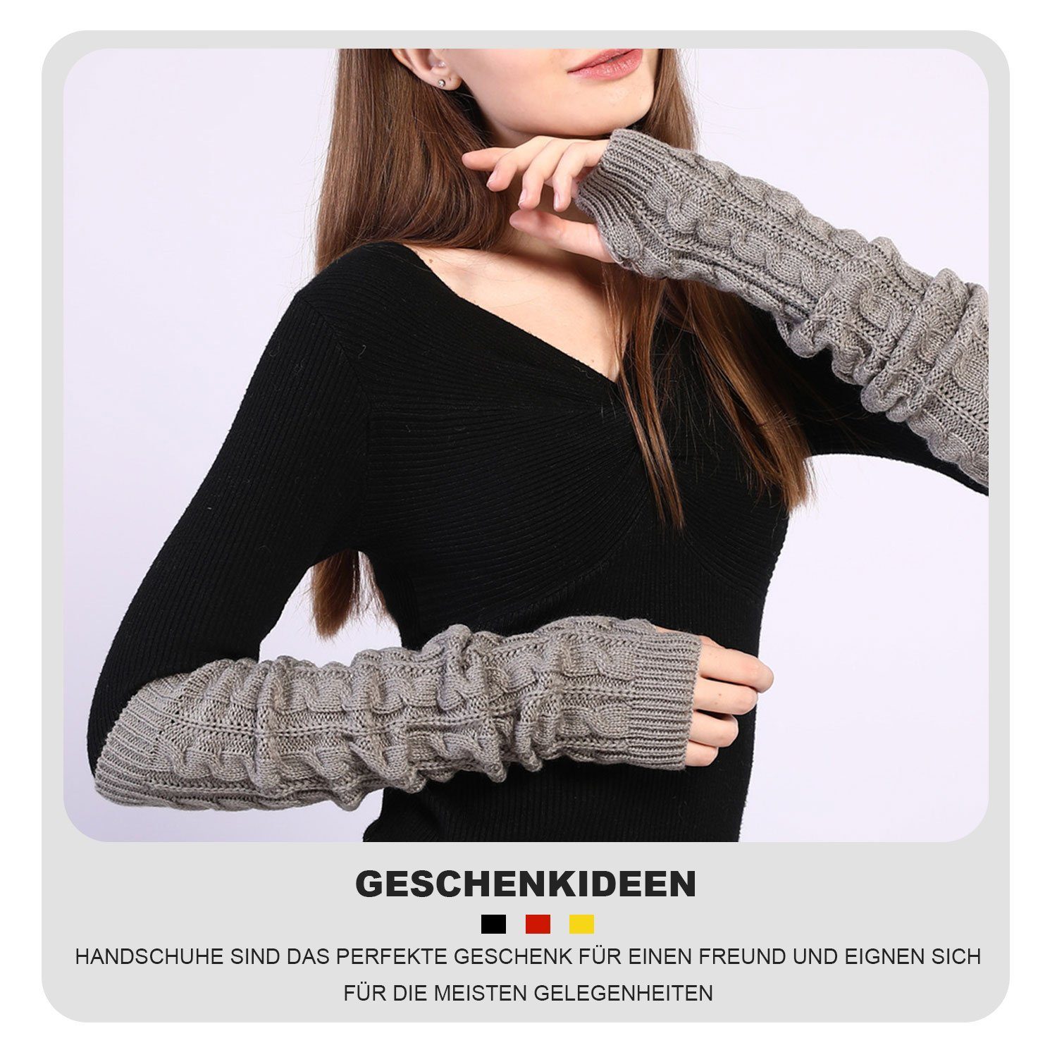 Fingerlose Hellgrau Gestrickte Strickhandschuhe Damen Handschuhe MAGICSHE Daumenloch