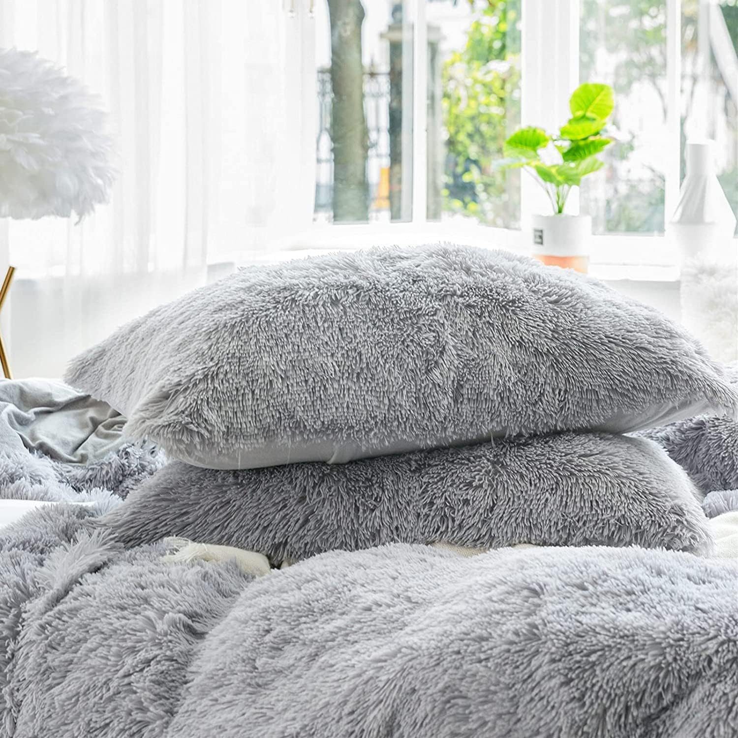 ibettertec Bettwäsche Plüsch Bettwäsche 135x200cm,200x200cm,Extra flauschige Felloptik, Flanell Biber Bettbezug mit Kissenbezug 80x80cm und Reißverschluss – Bild 5 von 5