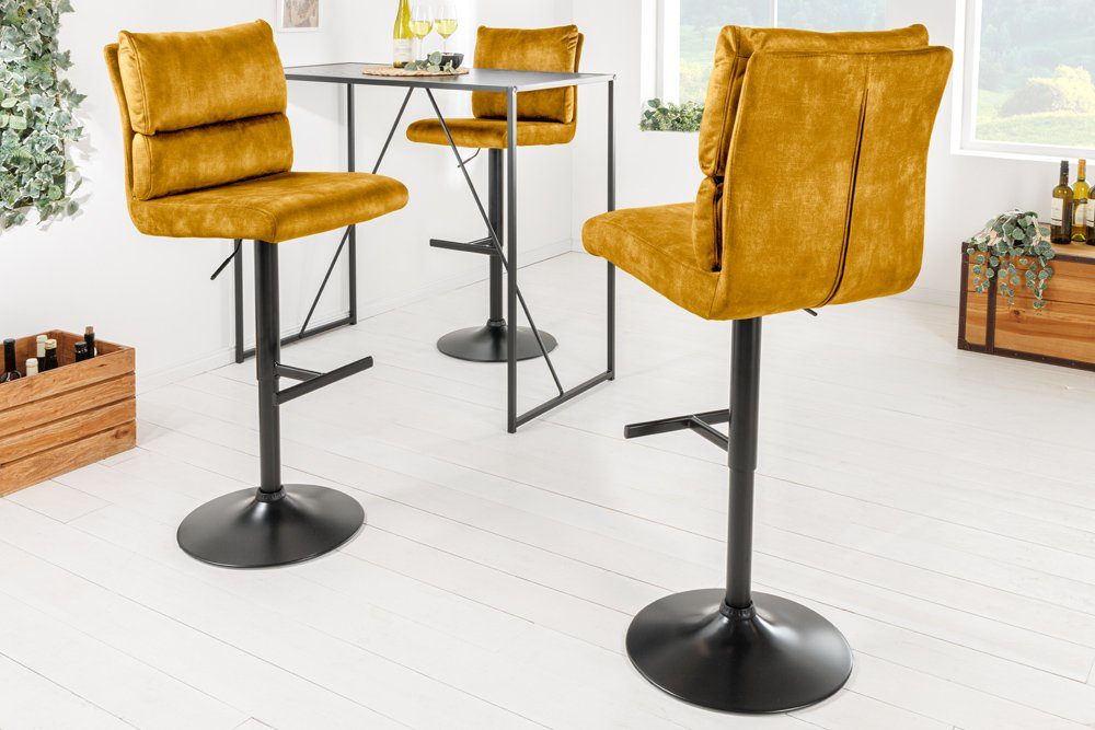 riess-ambiente Barhocker COMFORT senfgelb/schwarz - Samt, Metall, höhenverstellbar, weich (Einzelartikel, 1 St), Drehbarer Stuhl mit Lehne - ideal für Wohn- und – Bild 5 von 5