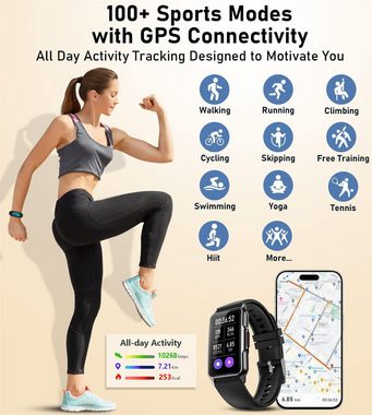 Bifurcation Multisporthandschuhe Smartwatch-Set (1,47 Zoll HD-Voll-Touchscreen) (20+ Sportmodi und IP67 wasserdicht) Herzfrequenz- und Schlafüberwachung Fitnessdaten