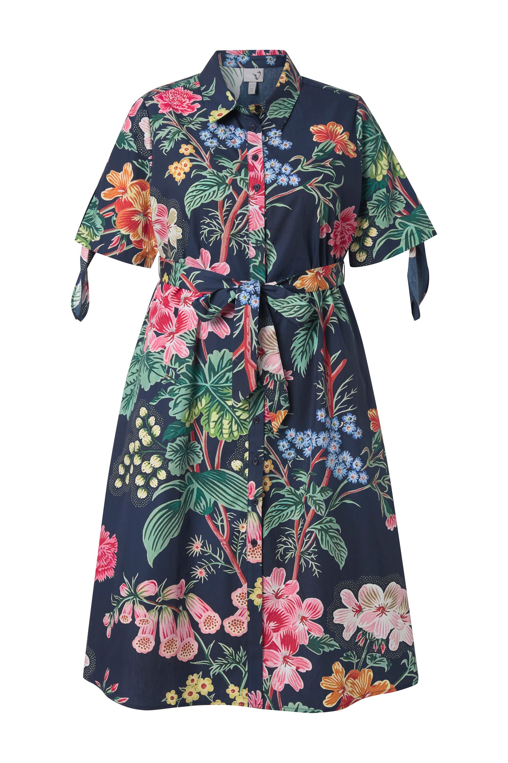 Ulla Popken Midikleid Midikleid Blüten Hemdkragen Halbarm Taschen