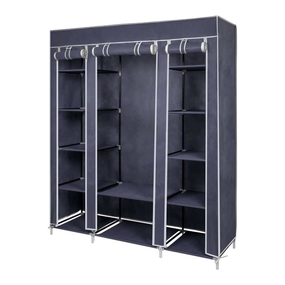 3 Stoffschrank Meerveil Kleiderstange, mit Türen, graublau 175cm*150cm*45cm Kleiderschrank