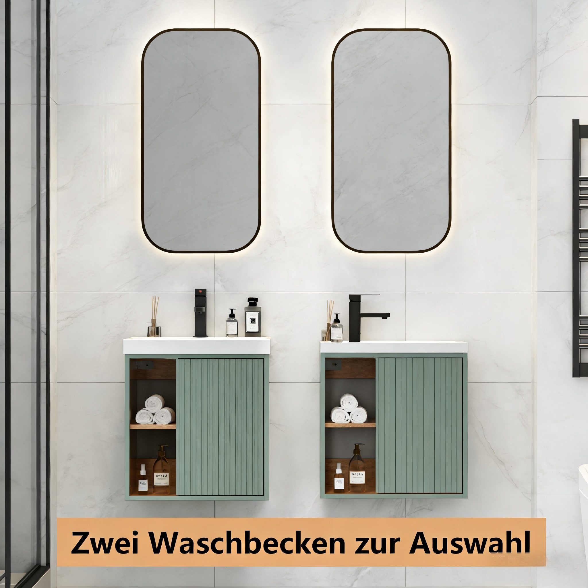 UEV Waschtisch klein Waschbecken mit Unterschrank set Badmöbel Gäste-WC hängend 50cm (Waschplatz ausreichend Stauraum,Badmöbel Set für Badezimmer, Unterschrank  – Bild 4 von 5