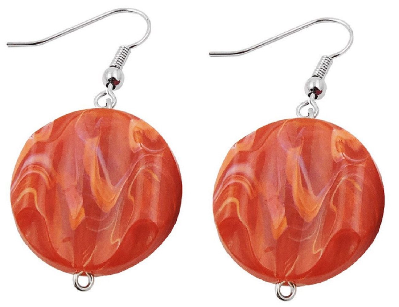 unbespielt Paar Ohrhänger Ohrhaken Kunststoffperle Scheibe hellrot-marmoriert 44 x 22 mm, Modeschmuck für Damen