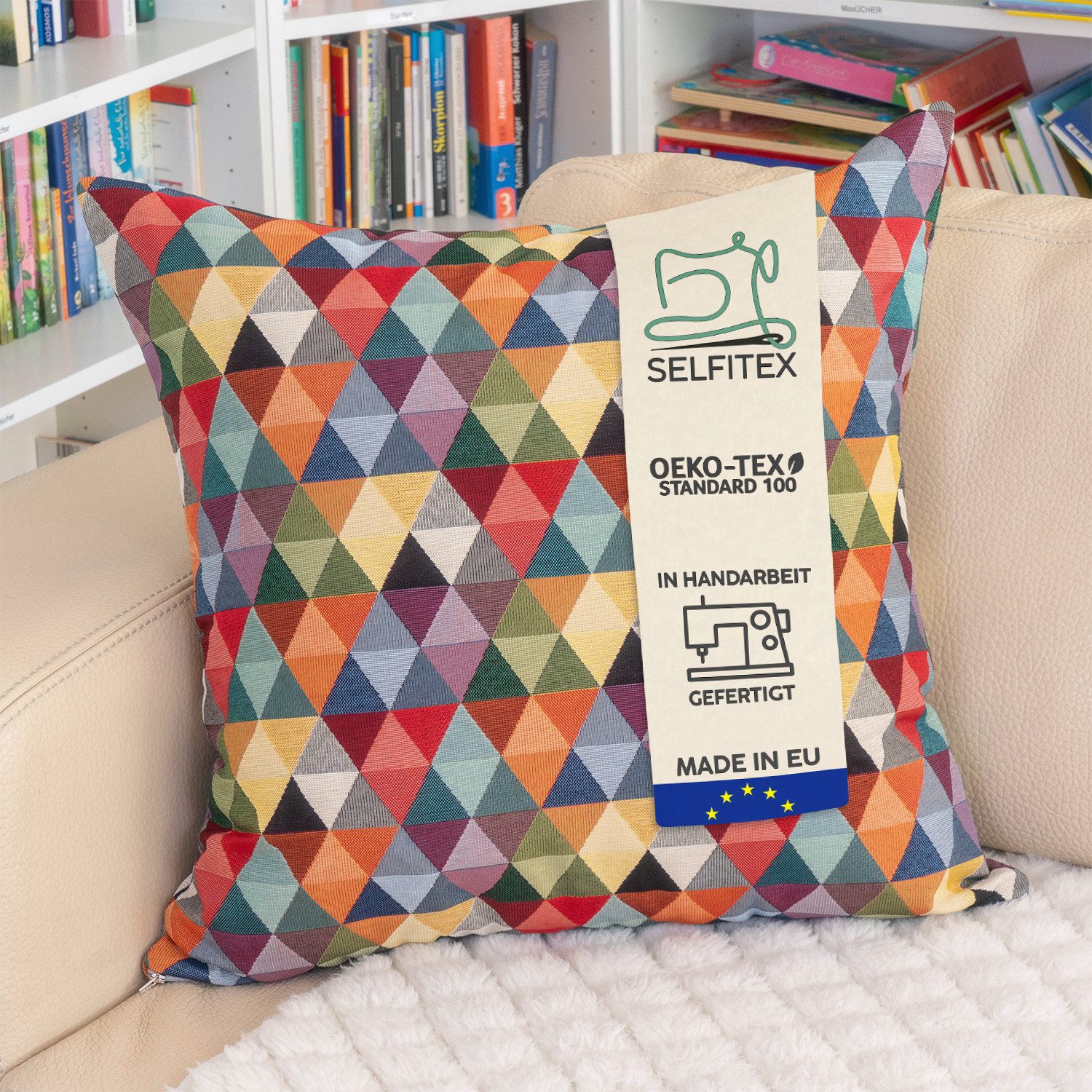 Selfitex Dekokissen 60x60, inkl. Füllkissen, bunter Gobelin-Stoff, Sofakissen aus einer Baumwollmischung für Bett und Couch