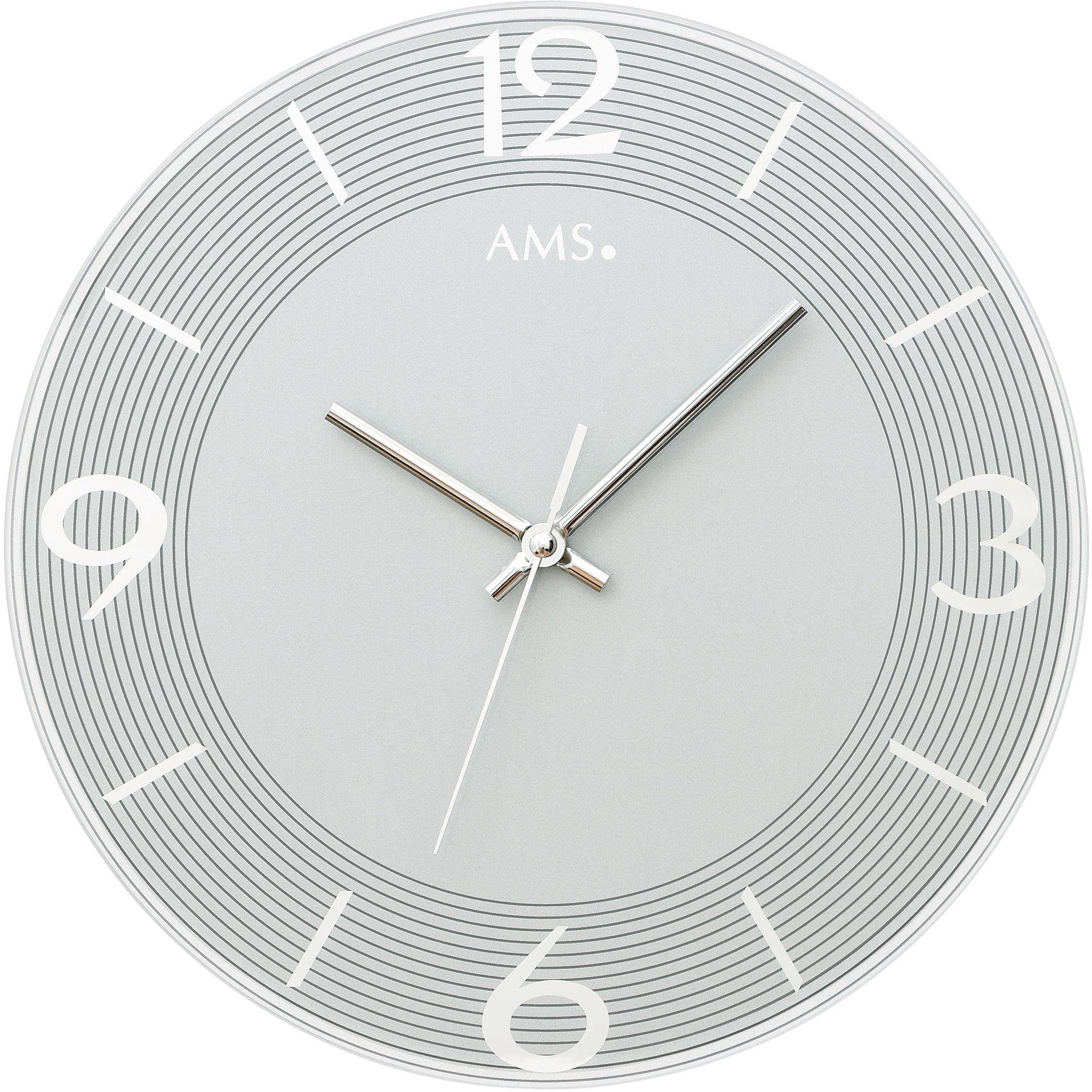 AMS Wanduhr W9571 (Quarzuhr,Glas,Wohnzimmer,Esszimmer,Küche,Arbeitszimmer,Büro, Flur)