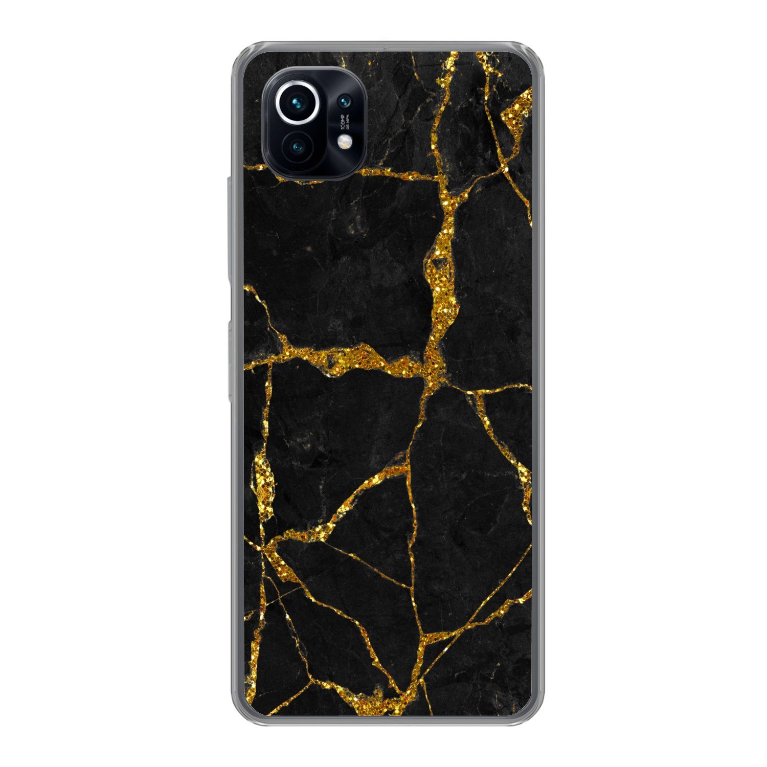 MuchoWow Handyhülle für Xiaomi Mi 11 Marmor - Gold - Schwarz - Marmoroptik - Glitter, Phone Case, Silikon, Schutzhülle Dünn