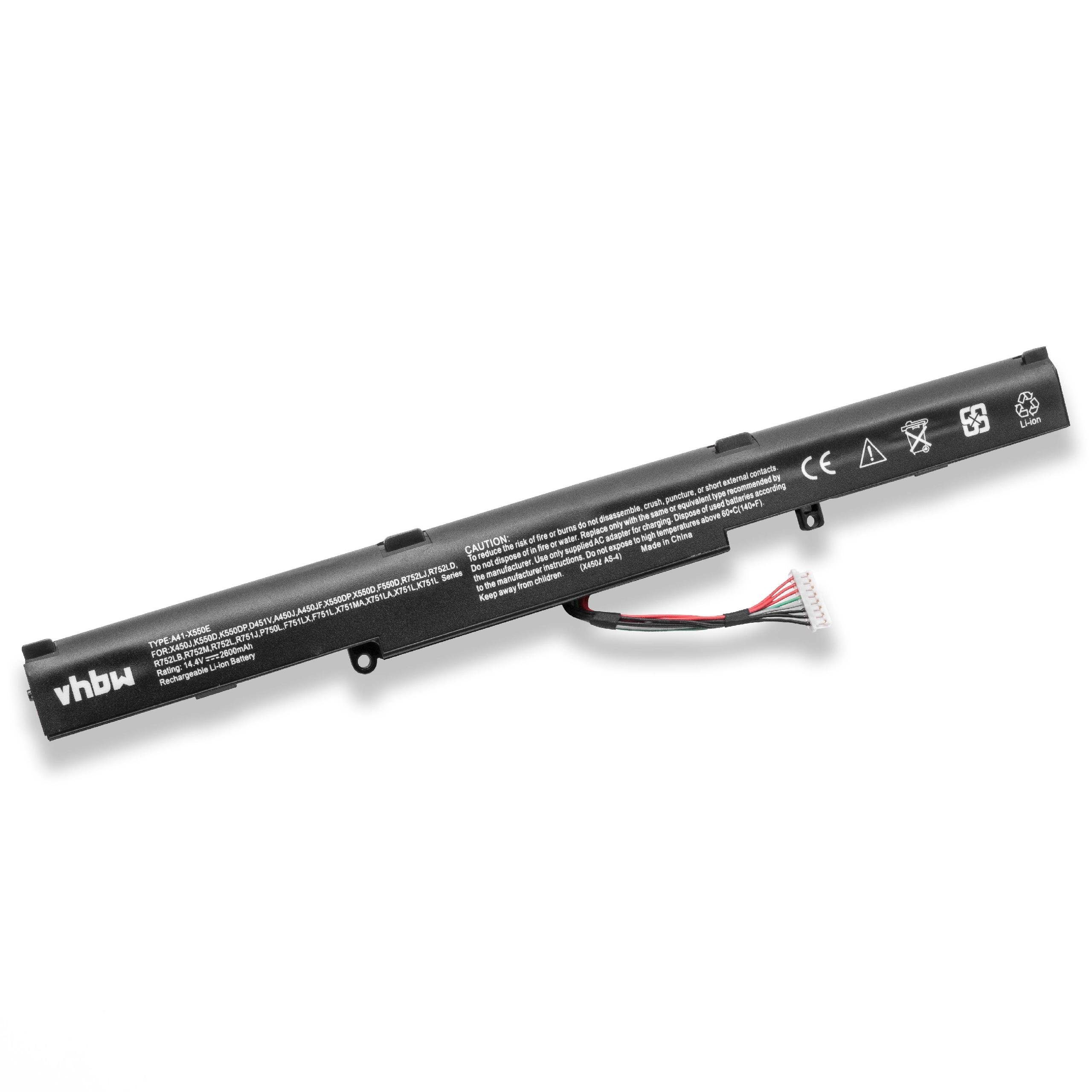 vhbw Akku passend für Asus F550D, F550DP, F550, F550DP-XX008H, F552ZA, Laptop-Akku Akku Li-Ion 2600 mAh (14,4 V), Leistungsfähiger Austausch-Akku für Notebook, Wiederaufladbar, Jede