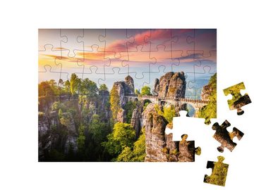 puzzleYOU Puzzle Elbsandsteingebirge im Abendlicht mit Basteibrücke, 48 Puzzleteile, puzzleYOU-Kollektionen Sachsen