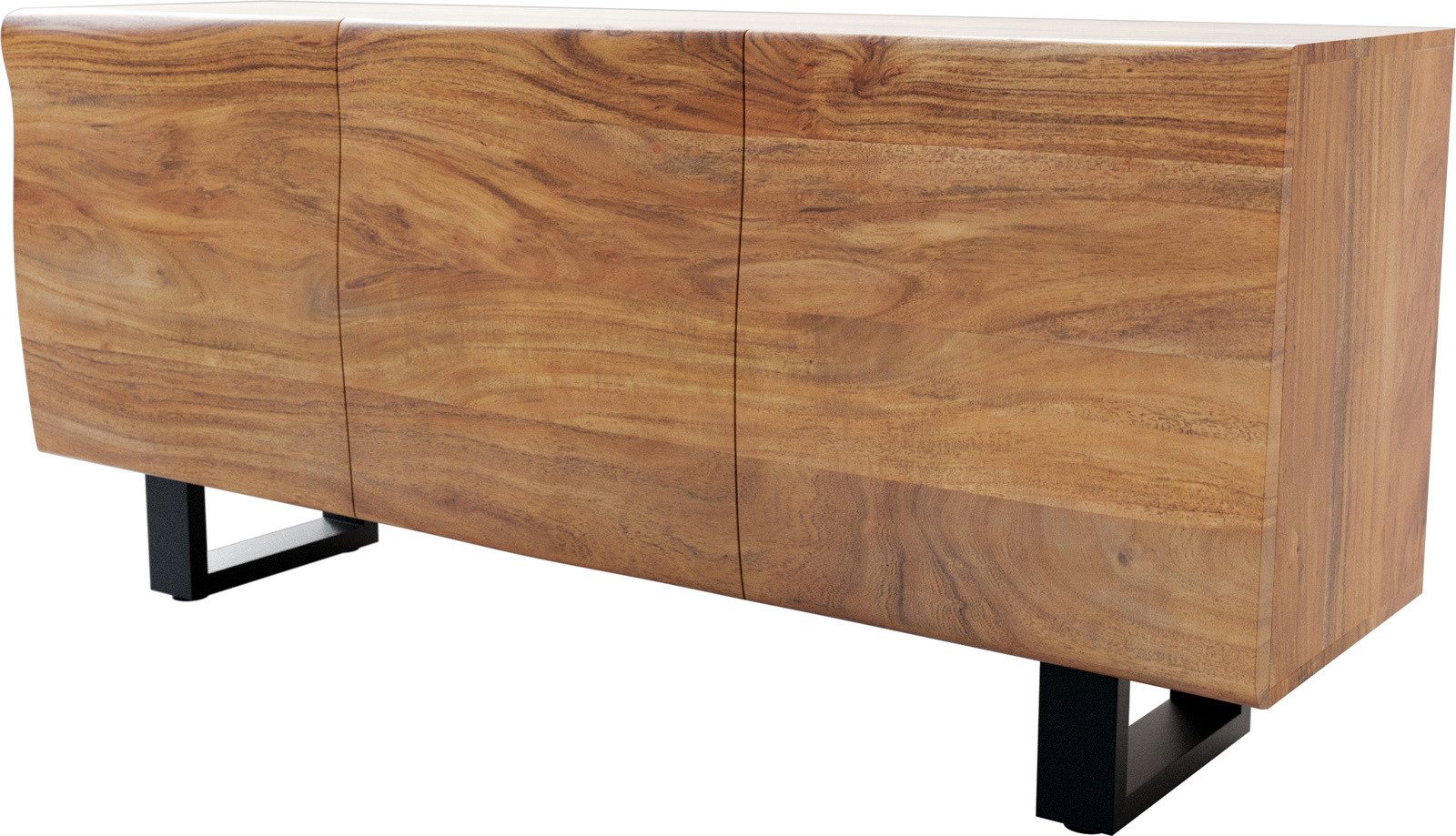 DELIFE Sideboard New, Live-Edge Akazie Natur 145 cm 3 Türen Kufe Metall Schwarz Sideboard