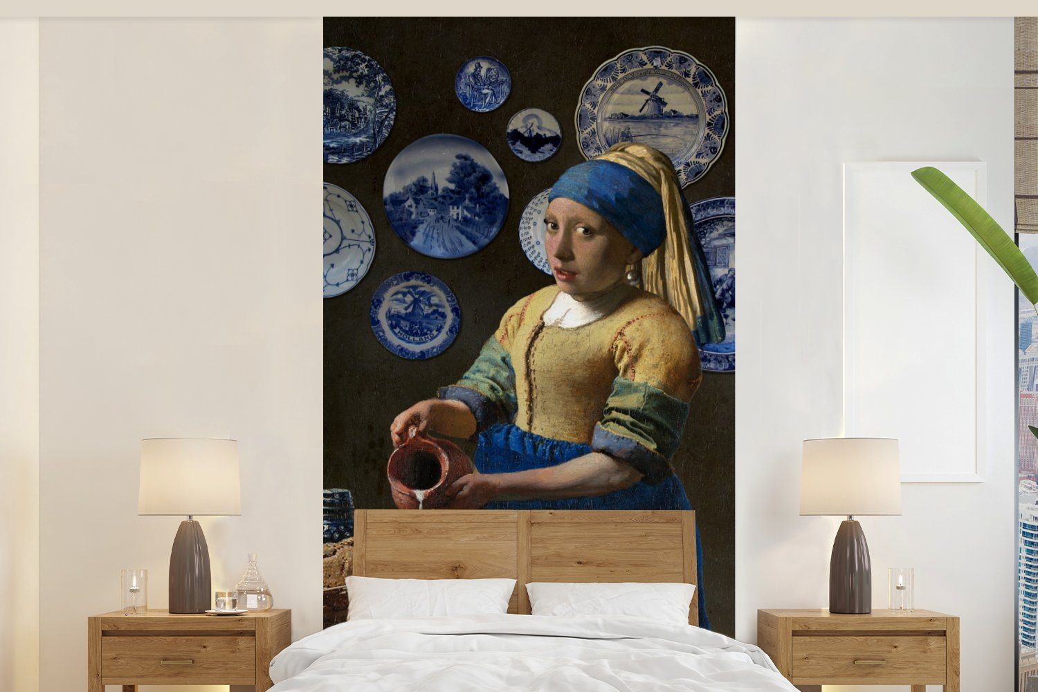 MuchoWow Fototapete Milchmädchen - Das Mädchen mit dem Perlenohrring - Vermeer, Matt, bedruckt, (2 St), Vliestapete für Wohnzimmer Schlafzimmer Küche, Fototapete