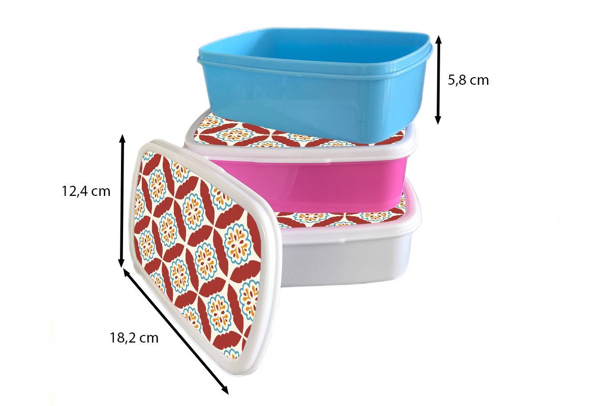 Blumen Fliese Lunchbox rosa MuchoWow Brotdose Brotbox - Mädchen, - Erwachsene, für Kunststoff, Kinder, Muster, Kunststoff (2-tlg), Snackbox,