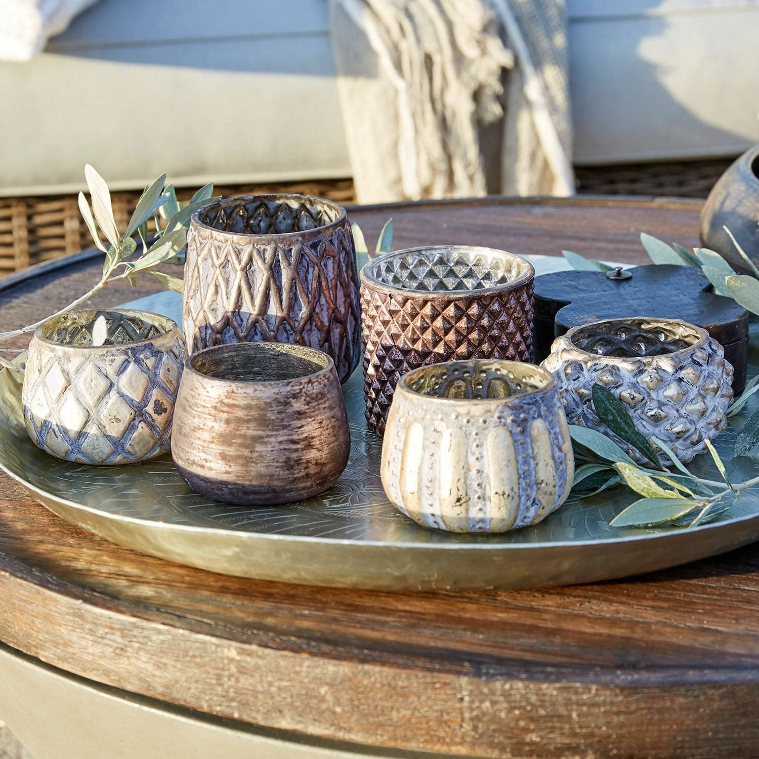 Mirabeau Windlicht Windlichter 6er Set Fajolle grau/gold (6er Set, 6er Set)