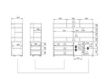 möbelando Regal-Schreibtisch 5508 (BxHxT: 161x131x45 cm), in platingrau - Lack weiß Spiegelglanz mit 3 Schubladen und 2 Türen